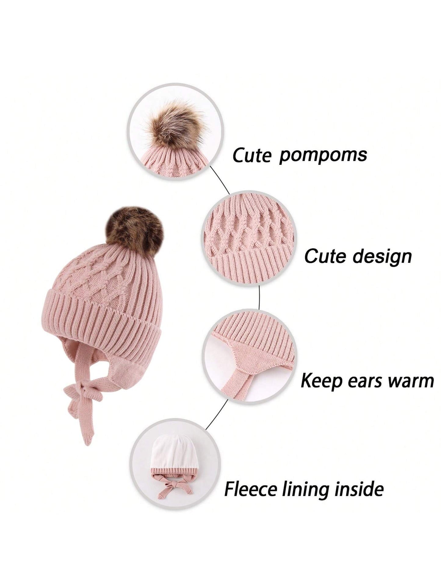 Baby Toddler Warm Earflap Beanie Kids Boys Girls Winter Fleece Lined Knitted Hat