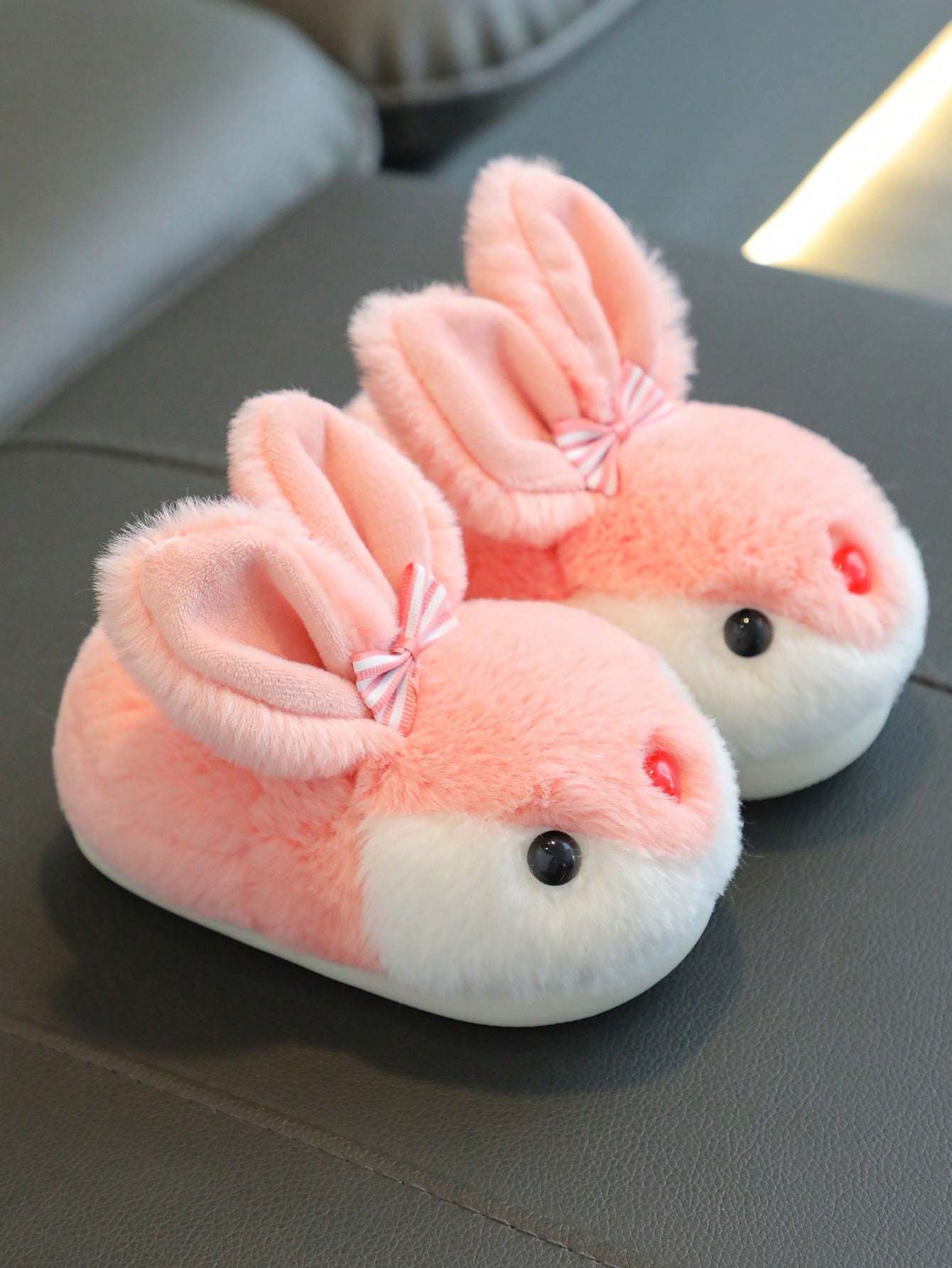 1pair Girls Rabbit Plush Flat Cute Children Indoor Slippers, Suitable For Winter