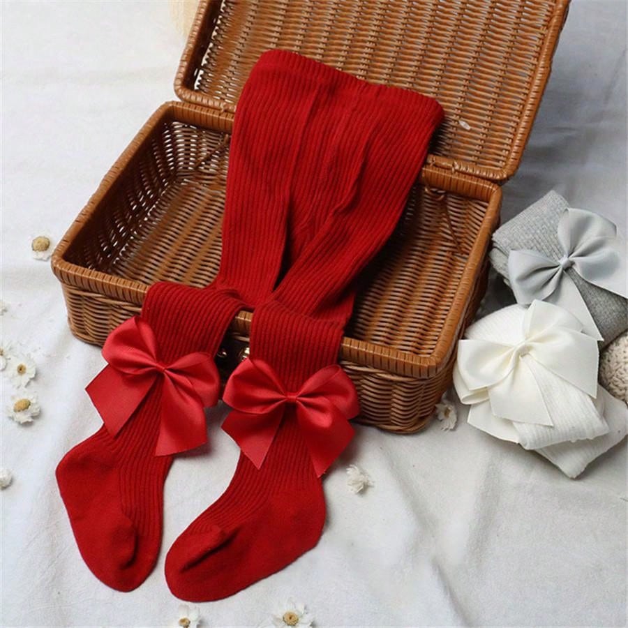 Baby Solid Christmas Tights Soft Stripe Children Girls Red Pantyhose Leggings Kids Infant New Year Gifts Tights For 0-3Years