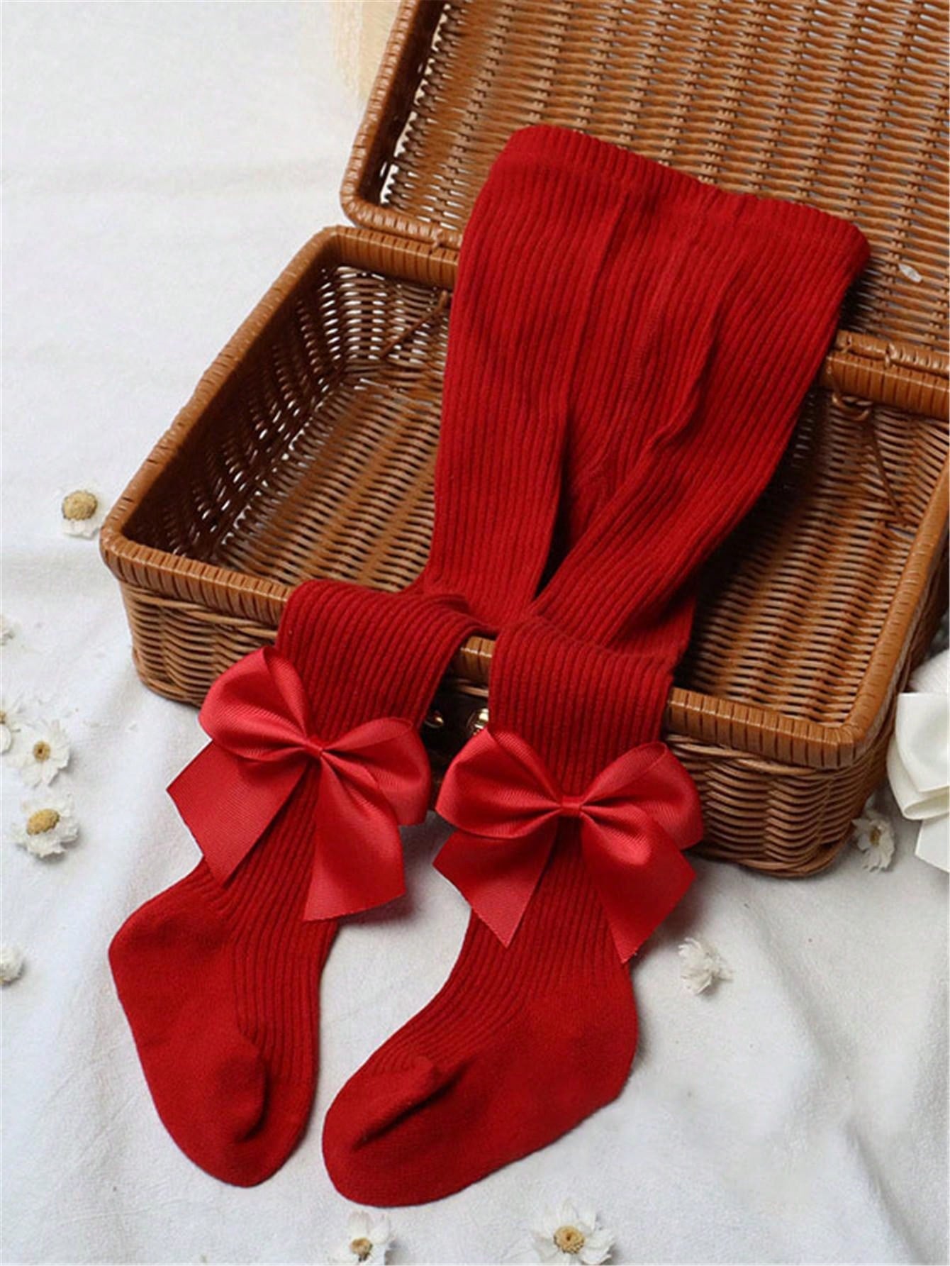 Baby Solid Christmas Tights Soft Stripe Children Girls Red Pantyhose Leggings Kids Infant New Year Gifts Tights For 0-3Years