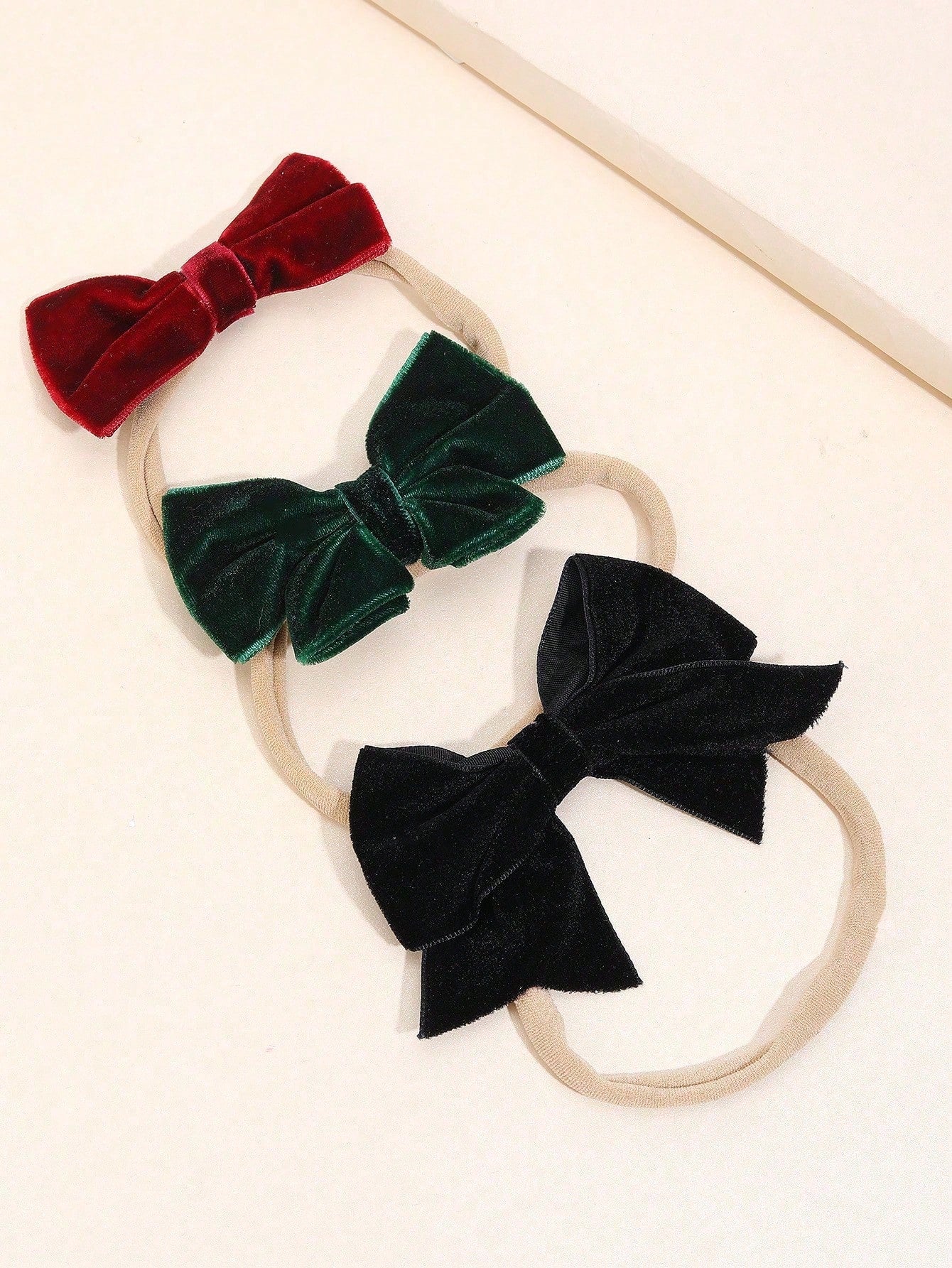 3pcs Velvet Bow Headband For Baby Girls Dark Green Black Hair Bow Headband Soft Stretchy Nylon Hairband Fall Winter Plain Bow Headband Kids Baby Hair Accessories