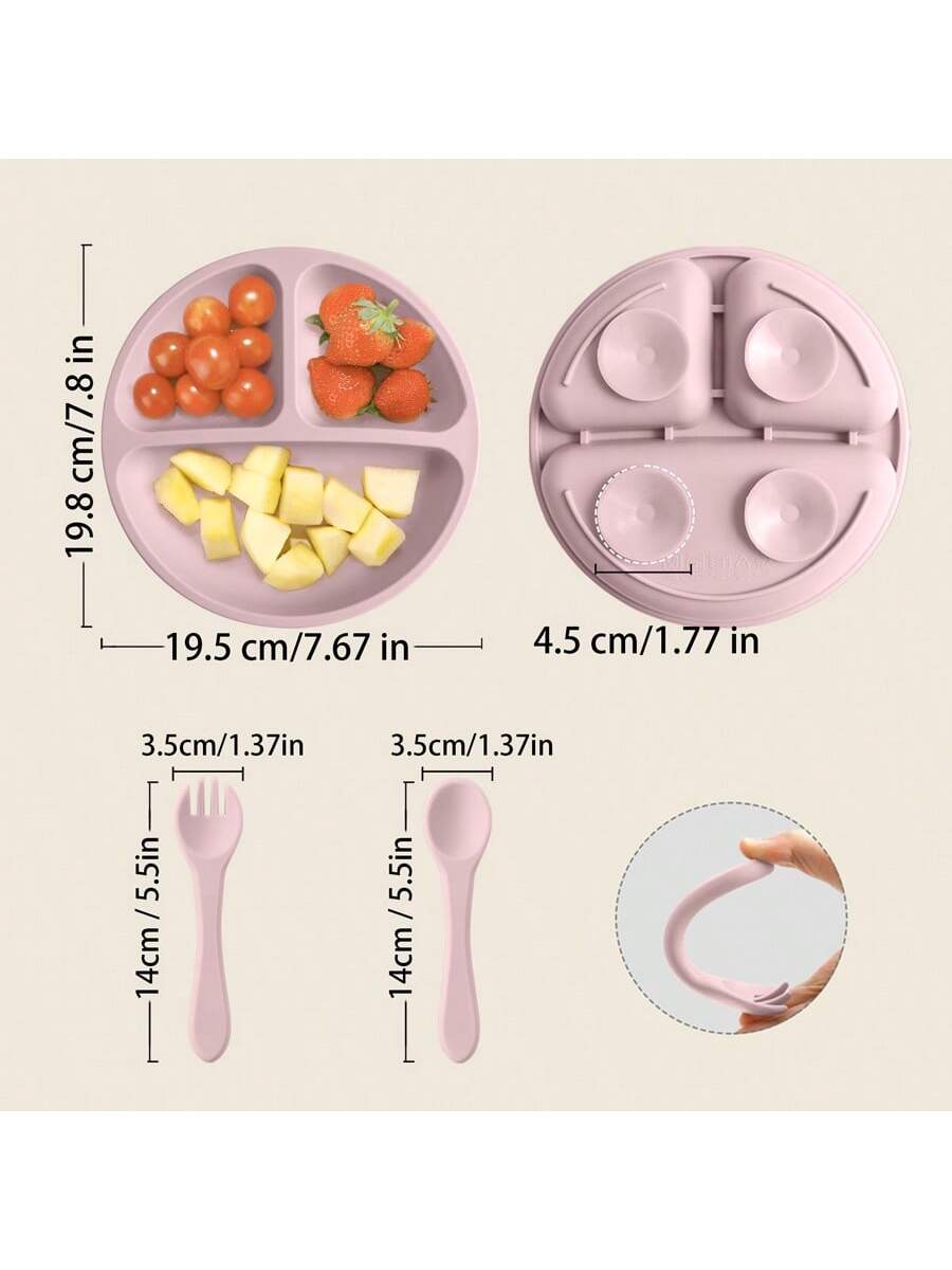 3PCS Personalized Customization Name Baby Food Storage Silicone Dishes For Baby Portable Fork Spoon Custom Sucker Dining Plate Baby Shower Family Decorations Gifts Winter Christmas Eve Gifts Back To School Winter Gift Ideas Boy Girl Valentine's Day