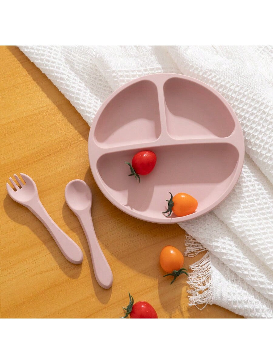 3PCS Personalized Customization Name Baby Food Storage Silicone Dishes For Baby Portable Fork Spoon Custom Sucker Dining Plate Baby Shower Family Decorations Gifts Winter Christmas Eve Gifts Back To School Winter Gift Ideas Boy Girl Valentine's Day