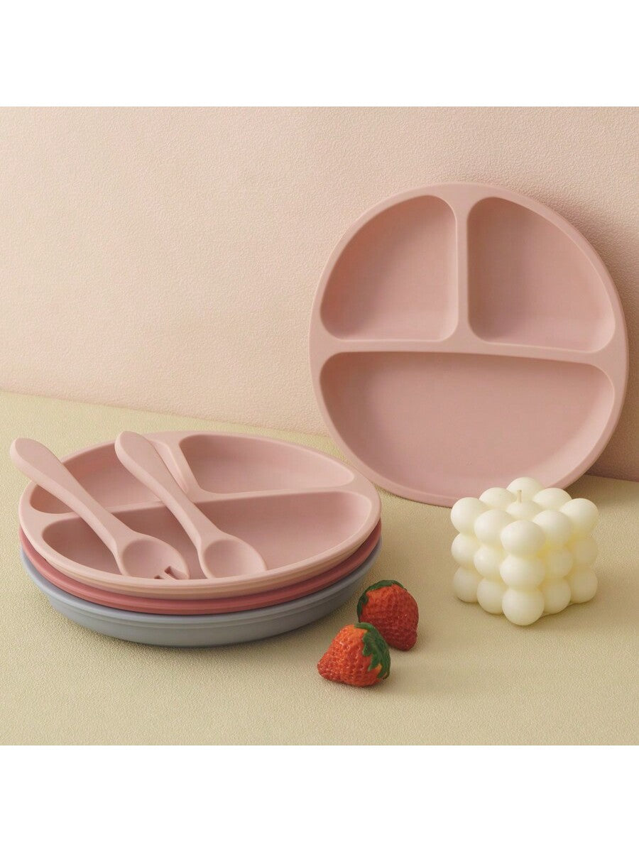 3PCS Personalized Customization Name Baby Food Storage Silicone Dishes For Baby Portable Fork Spoon Custom Sucker Dining Plate Baby Shower Family Decorations Gifts Winter Christmas Eve Gifts Back To School Winter Gift Ideas Boy Girl Valentine's Day
