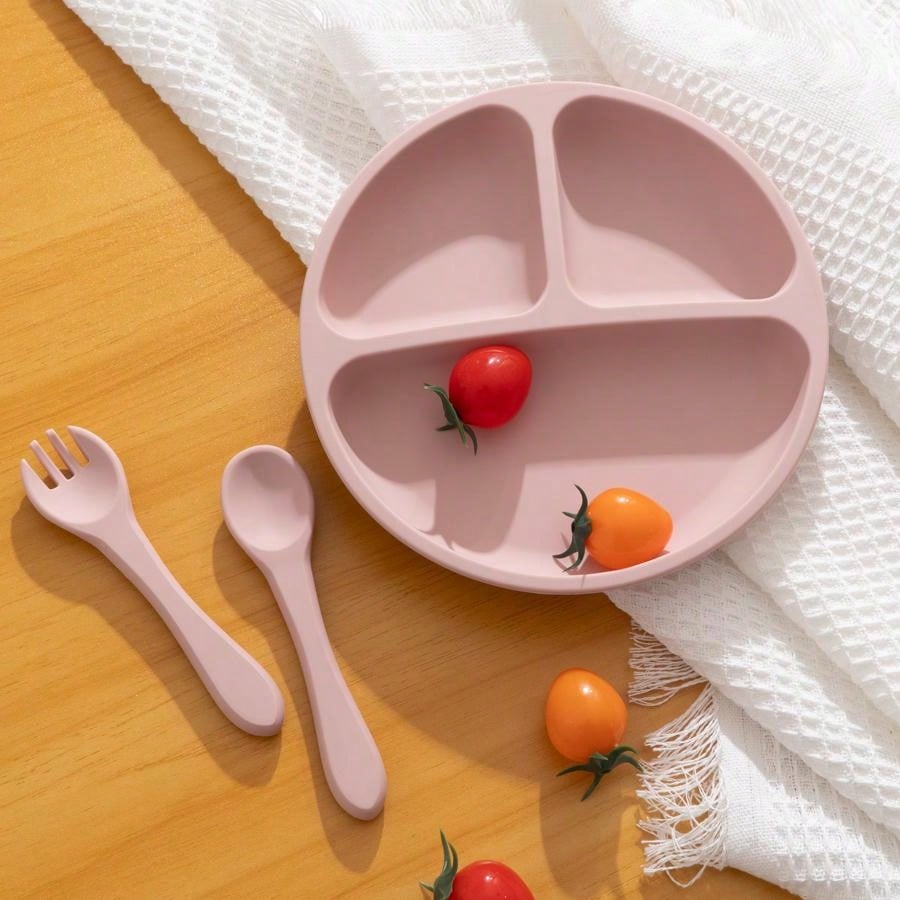 3PCS Personalized Customization Name Baby Food Storage Silicone Dishes For Baby Portable Fork Spoon Custom Sucker Dining Plate Baby Shower Family Decorations Gifts Winter Christmas Eve Gifts Back To School Winter Gift Ideas Boy Girl Valentine's Day