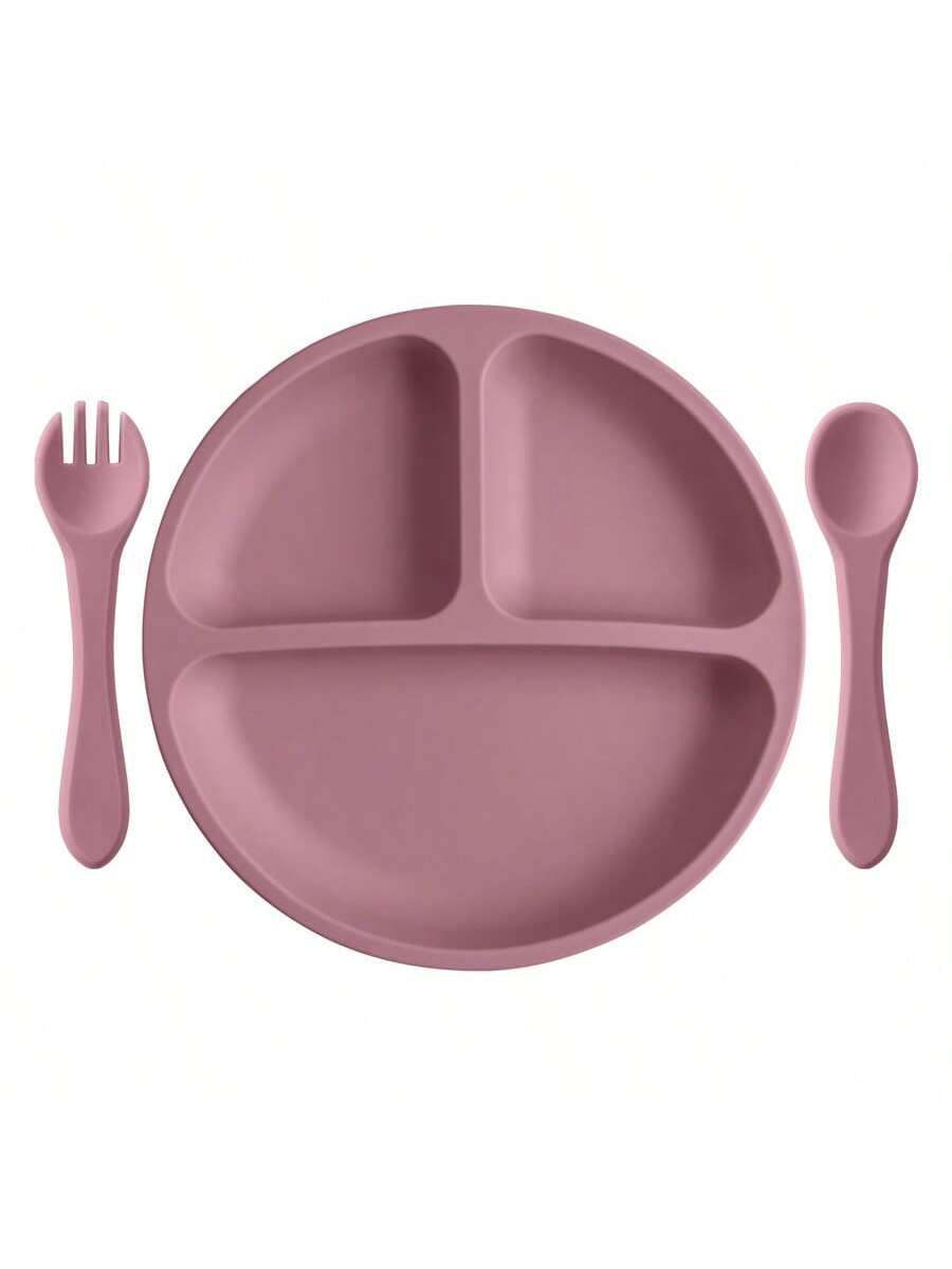 3PCS Personalized Customization Name Baby Food Storage Silicone Dishes For Baby Portable Fork Spoon Custom Sucker Dining Plate Baby Shower Family Decorations Gifts Winter Christmas Eve Gifts Back To School Winter Gift Ideas Boy Girl Valentine's Day