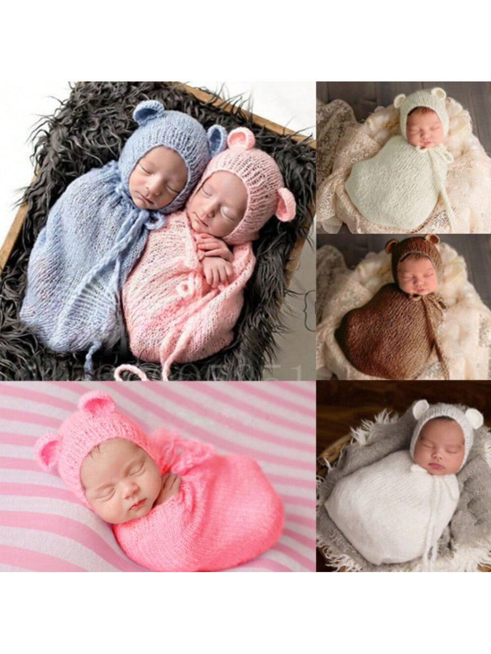 2pcs/Set Newborn Photography Outfit Baby Sleeping Bag Cap Set Wool Mohair Hand Crocheted Romper Jumpsuit Hat Baby Boy Girl Costume Baby Photoshoot Propsbaby Shower Family Decorations Gifts