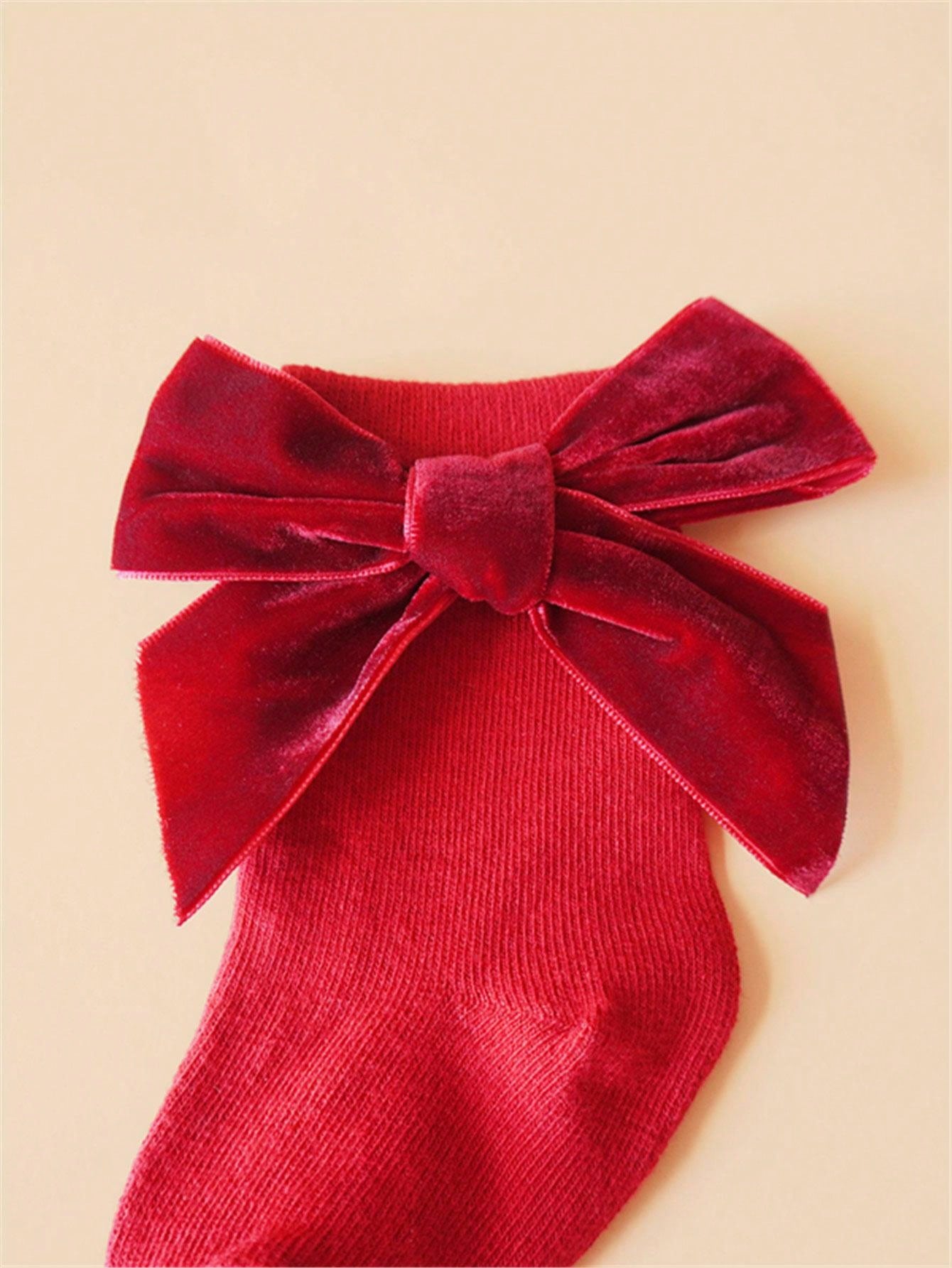 2Pairs/Lot Baby Girls Bows Short Socks Cute Soft Kids Short Sock Children Floor Solid Princess Style Socken Christmas StocksFor 0-3Years Red Green