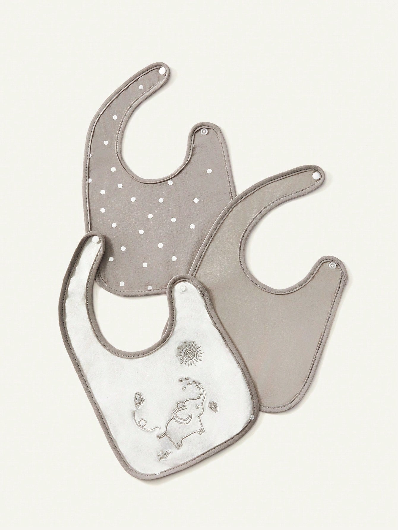 Cozy Pixies Cozy Cub 3pcs/Set Baby Bibs, Gray Elephant Pattern Feeding Bibs, Multi-Use