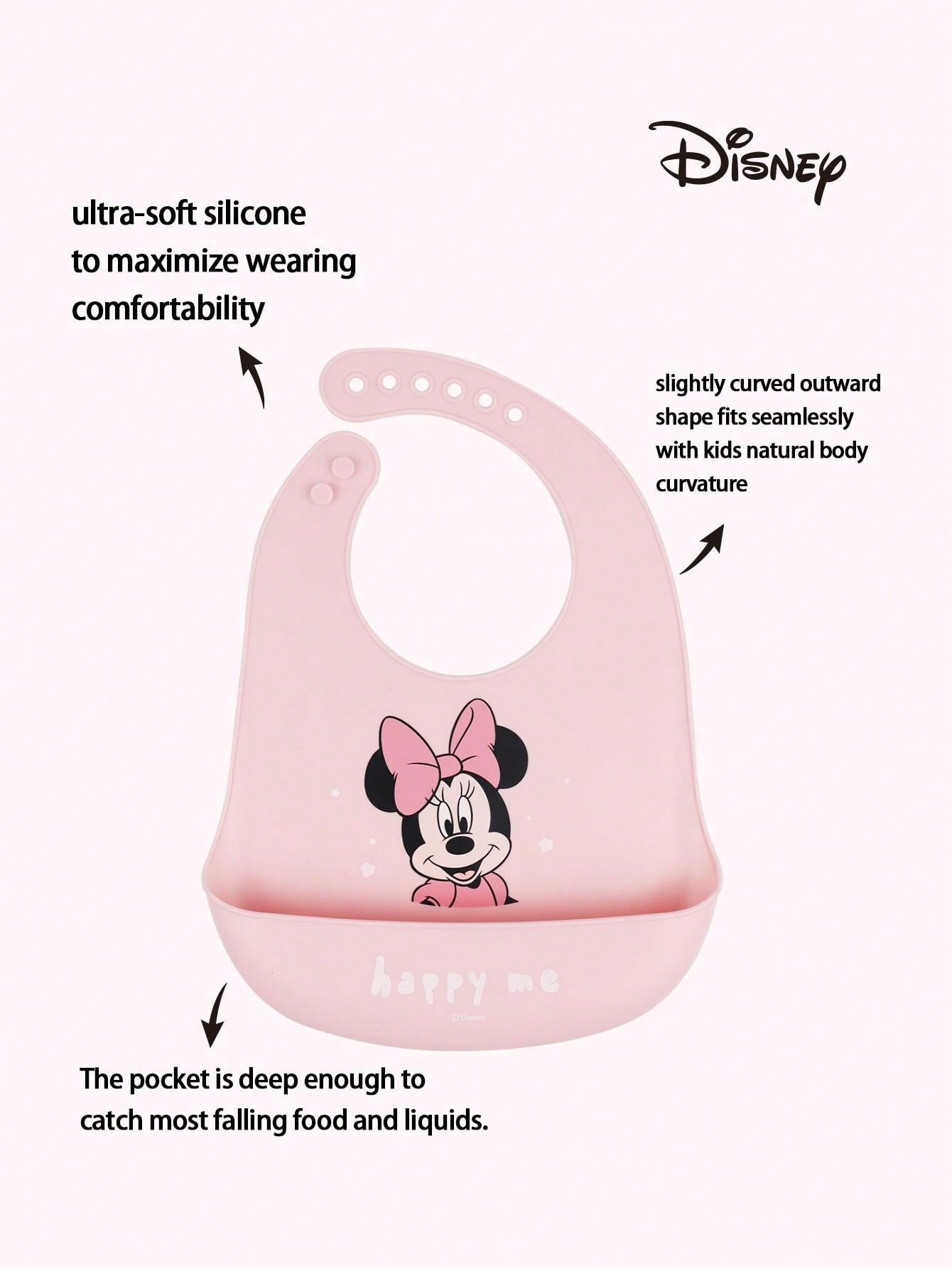 Disney 1pc Disney Mickey Mouse Fashion Silicone Bib With 3 Adjustable Sizes, Large Size For Daily Use