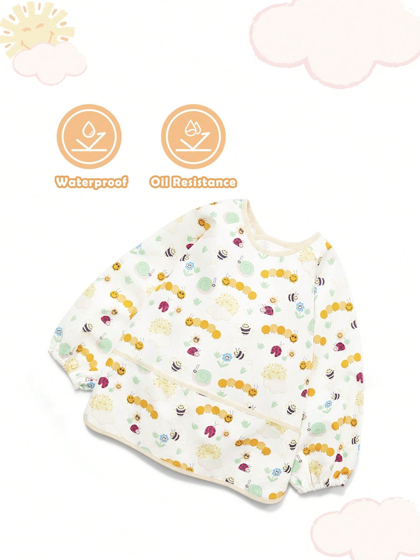 CoComelon X Baby Painting Art Smock Bib, Long Sleeve Feeding Cover, Oil-Proof, Waterproof, Multi-Purpose