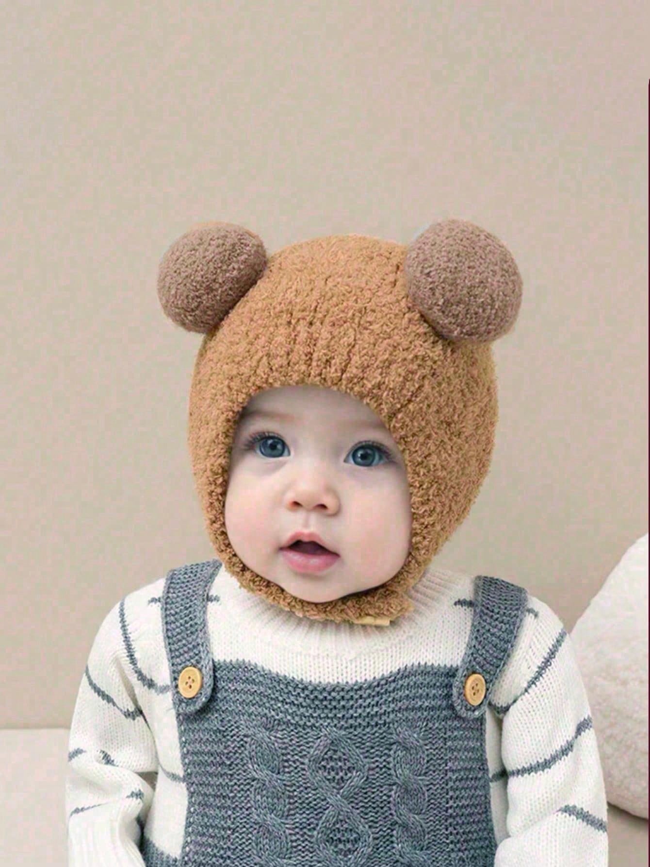 1pc Khaki Plush Baby Hat With Double Antlers For 3-24 Months Old Baby, Baby Hat Collection Infant Beanie Hats Autumn/winter Baby Hat Fashion Cozy Knit Baby Caps Cute And Warm Beanies For Infants Trendy Head Coverings For Babies Stylish Baby Bonnets For T