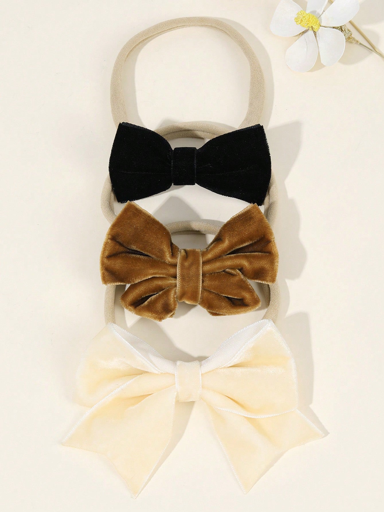 3pcs Velvet Bow Headband For Baby Girls Dark Green Black Hair Bow Headband Soft Stretchy Nylon Hairband Fall Winter Plain Bow Headband Kids Baby Hair Accessories