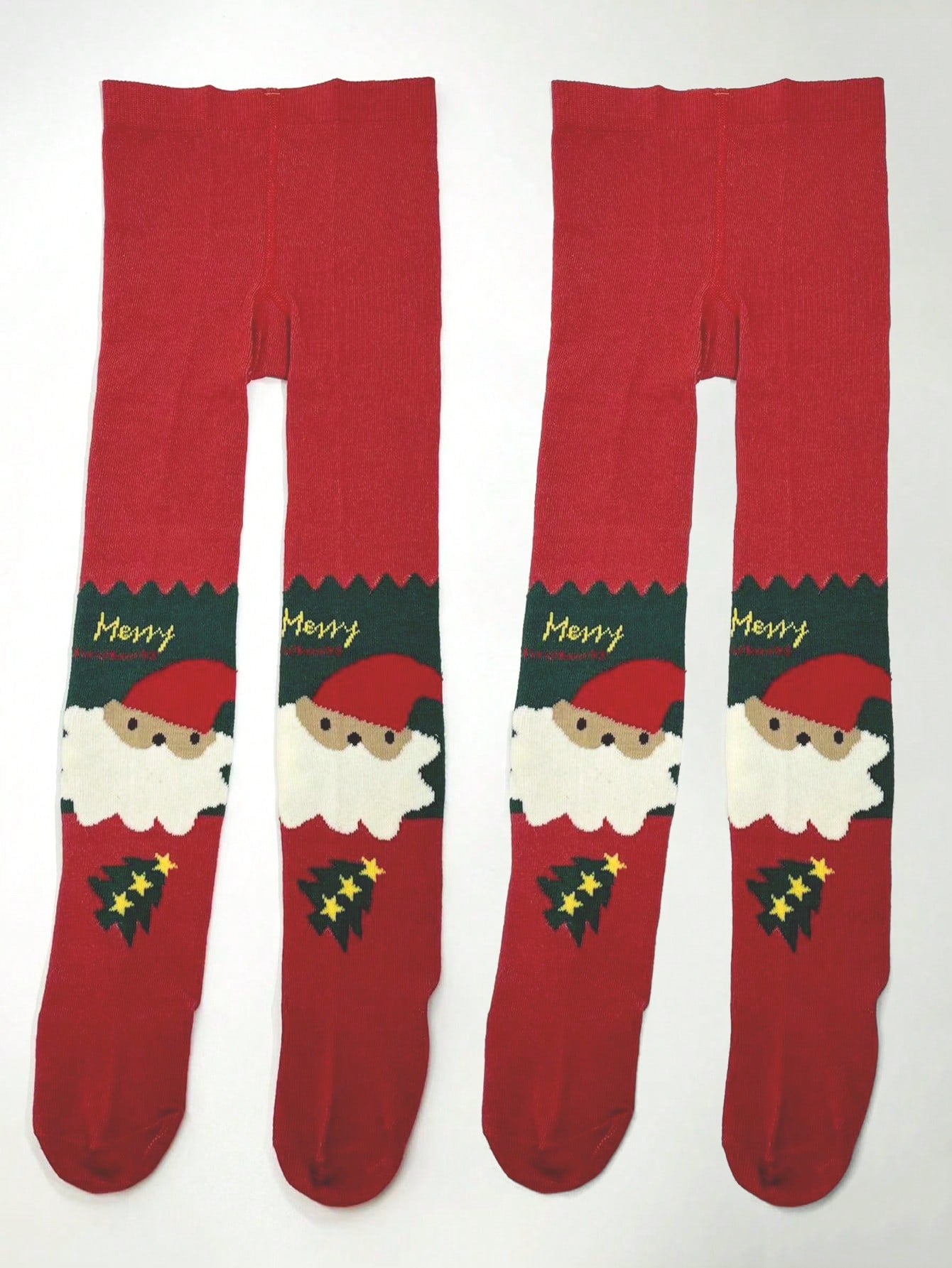 2pcs/Set Kids Girls Christmas Striped Leggings, Warm Tights For Dance Practice, Cute Santa Claus Print Pattern Suitable For All Seasons