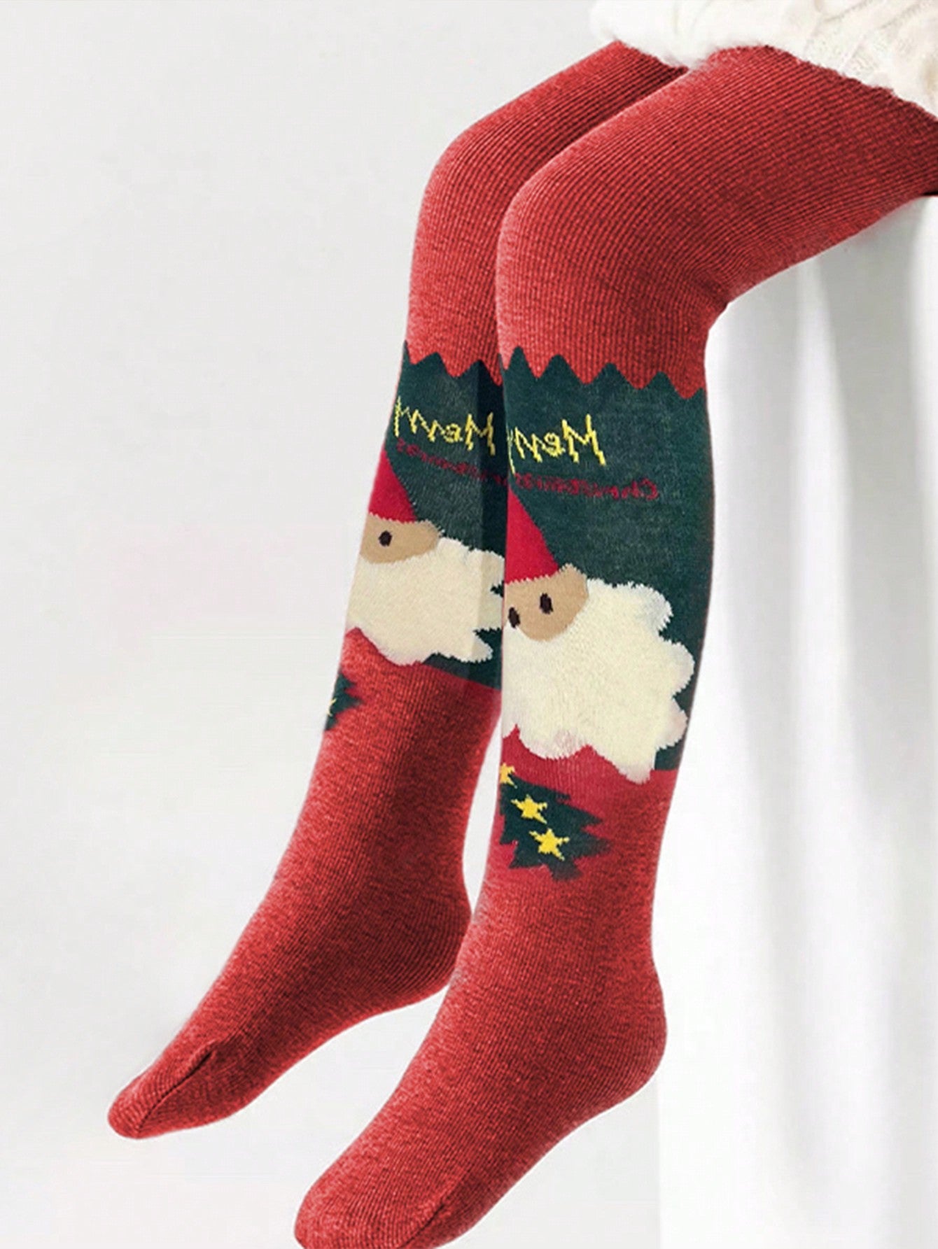 2pcs/Set Kids Girls Christmas Striped Leggings, Warm Tights For Dance Practice, Cute Santa Claus Print Pattern Suitable For All Seasons