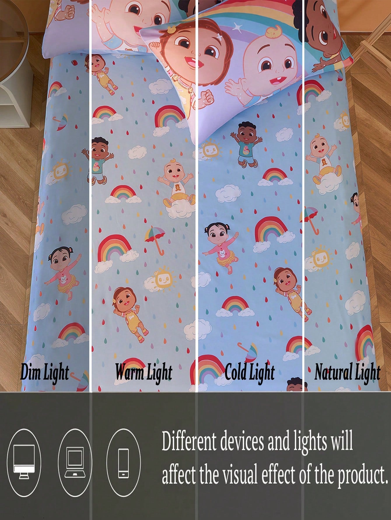 CoComelon X All-Over Cartoon Character & Rainbow Pattern Fitted Sheet