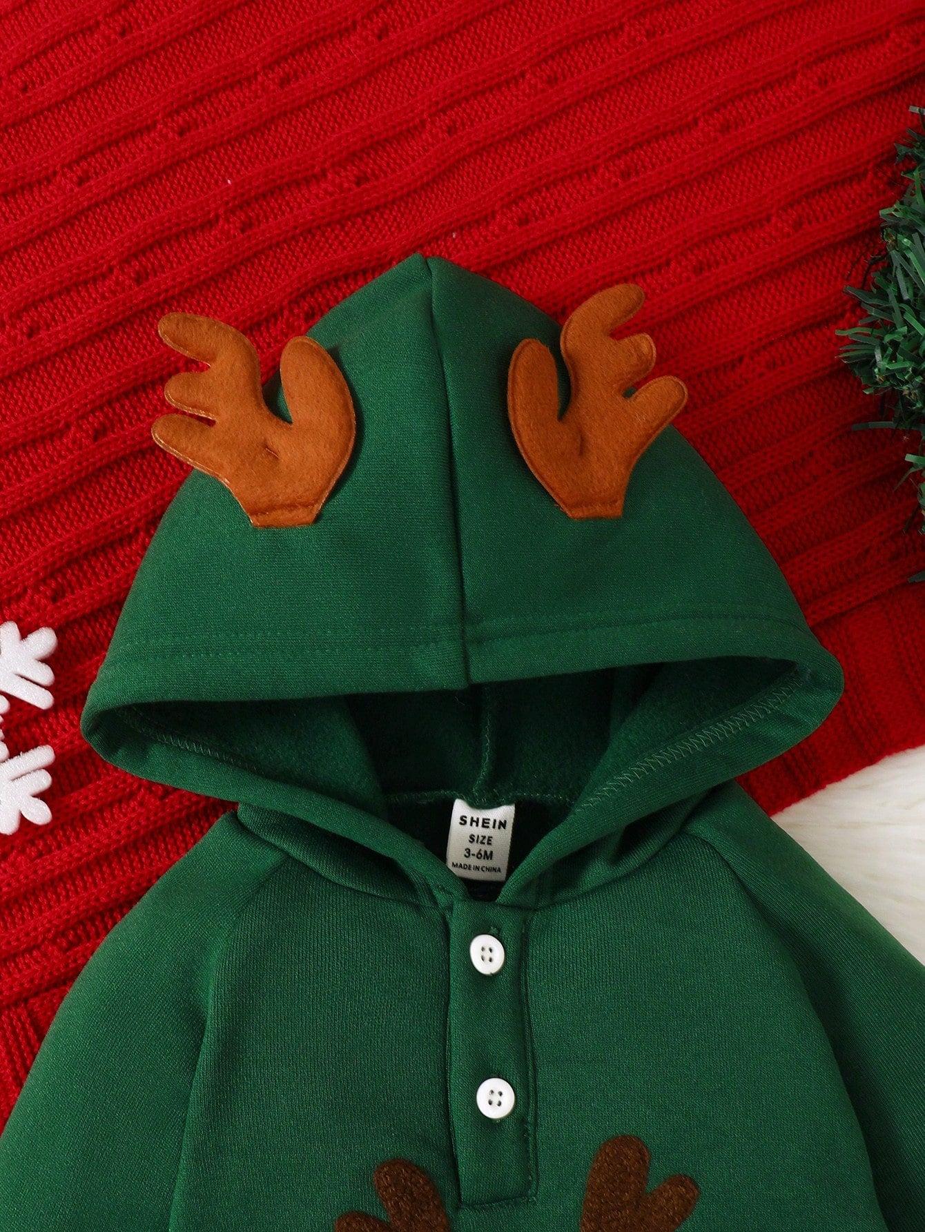 Christmas Party Cute Deer Embroidery Autumn And Winter New Baby Clothes Christmas Red Hooded Romper Jumpsuit Toddler Infant Baby Girl Boy Playsuit Plush Sweatshirt Fabric Winter Thick Outfits(0-24M)