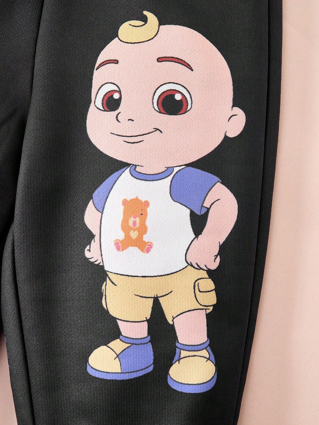 CoComelon X 2pcs Baby Boy Cute Cartoon Boy And Dog Graphic Yellow Sweatshirt & Grey Funny Print Pants Set, Casual For Autumn/Winter
