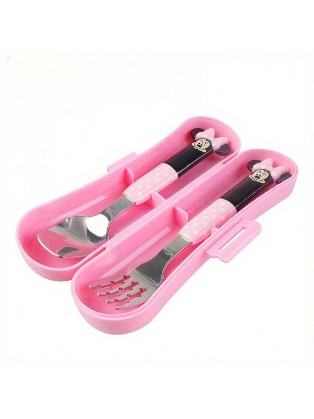 Disney 2pcs Disney & Minnie Stainless Steel Fork And Spoon Set - Polished, Reusable Cartoon Tableware For Home, Outdoor, Camping | Perfect Christmas/Birthday Gift