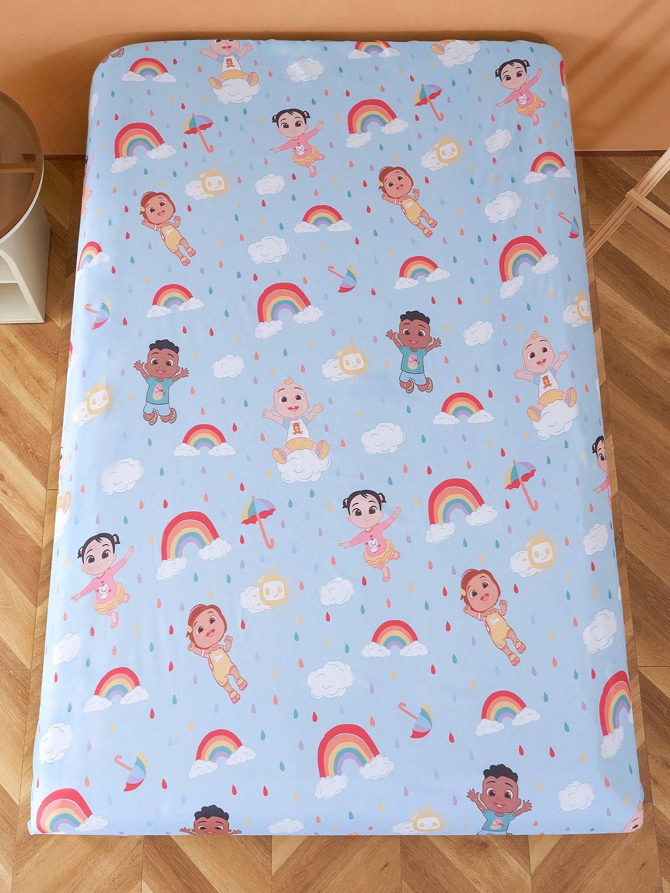 CoComelon X All-Over Cartoon Character & Rainbow Pattern Fitted Sheet