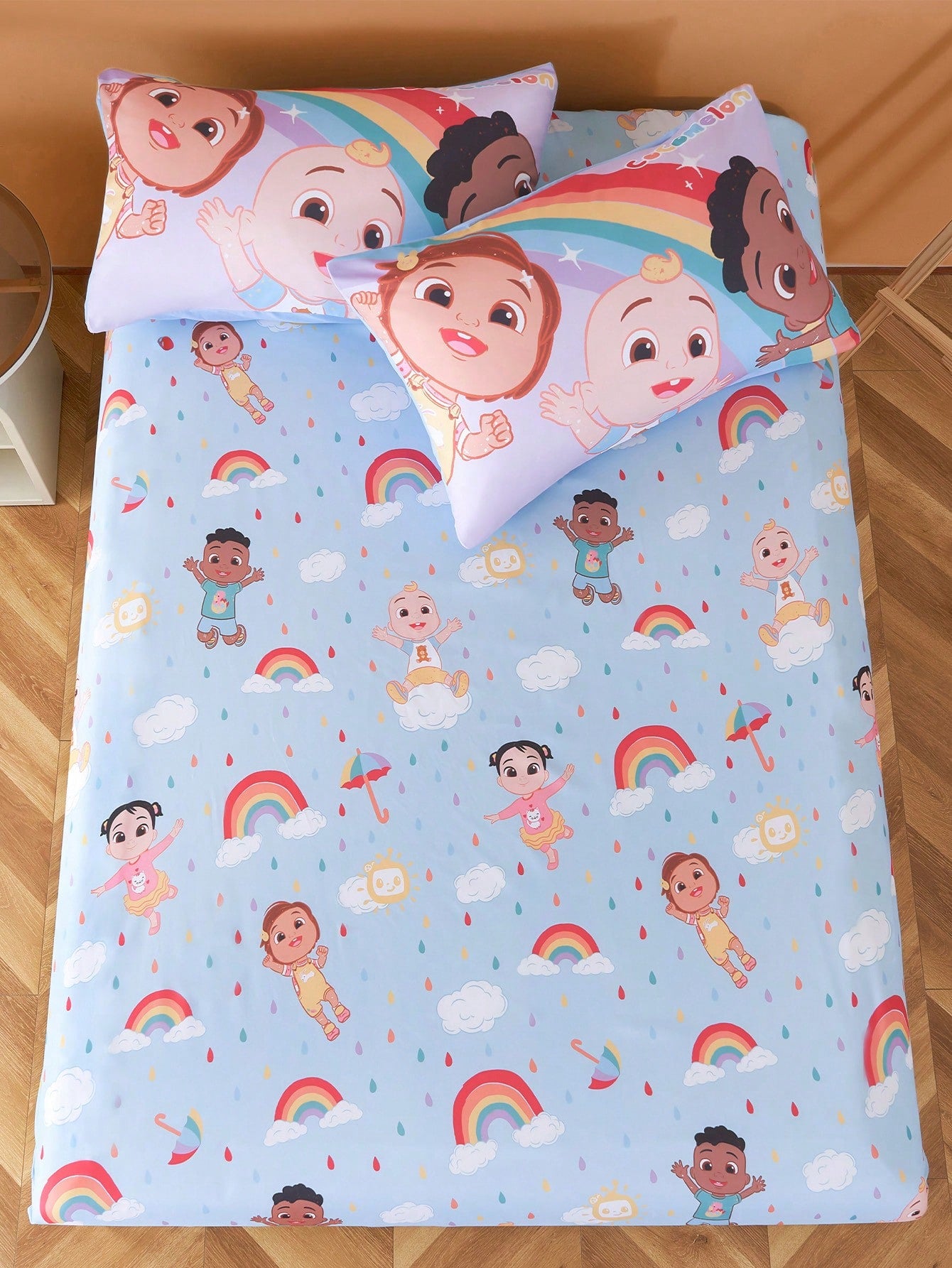 CoComelon X All-Over Cartoon Character & Rainbow Pattern Fitted Sheet