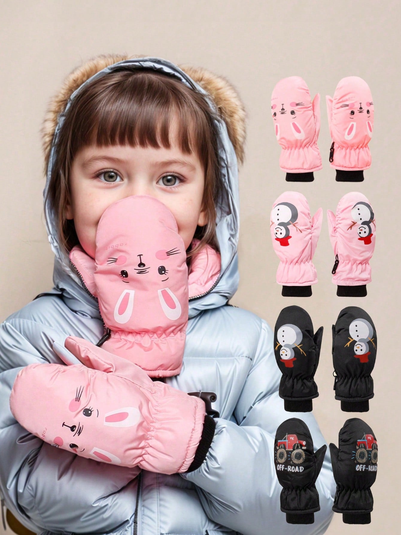 1 Pair Cute Cartoon Infant/Toddler Padded Waterproof Winter Outdoor Snow Play Warm Anti-Freeze Ski Gloves For Boys & Girls