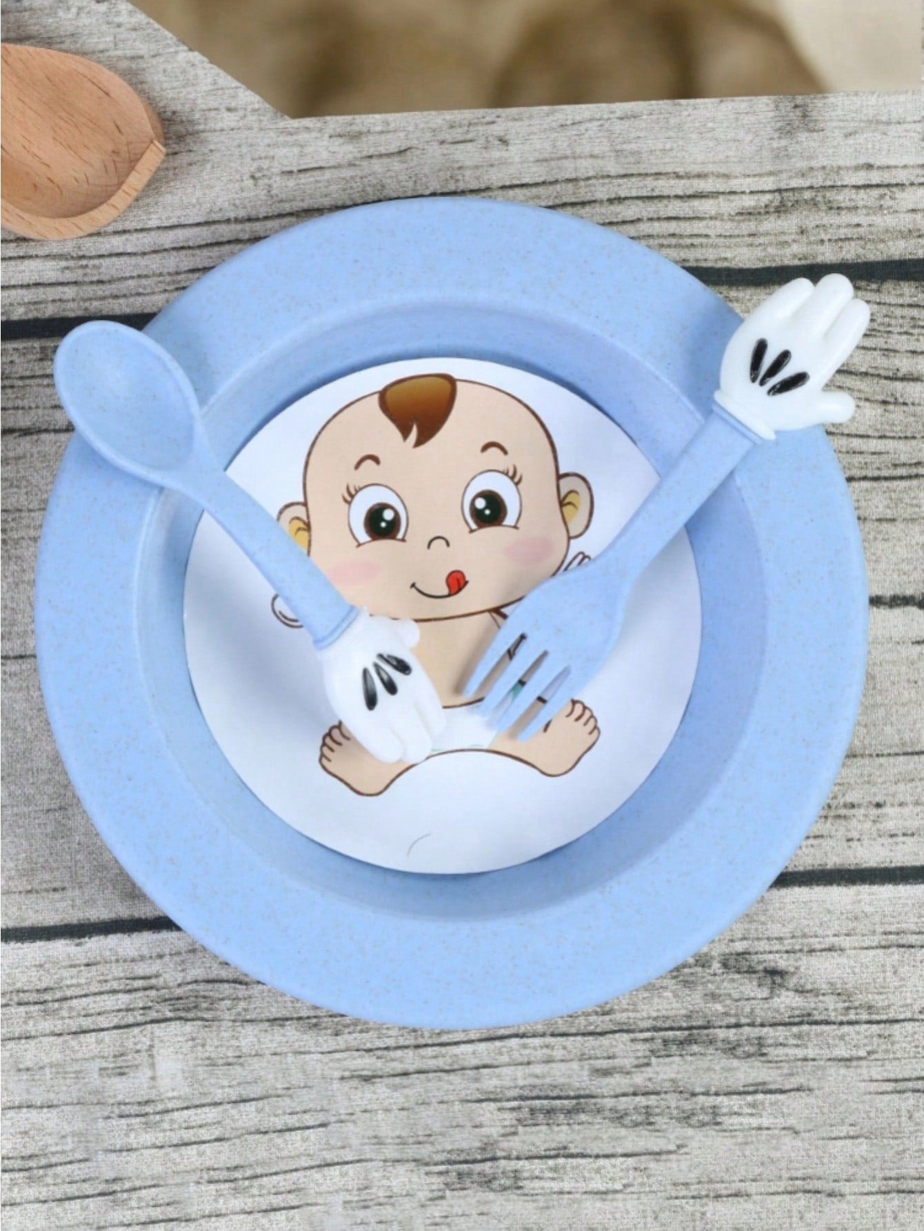 Customized Wheat Straw Children's Dinnerware Set, Cute Baby Food Tray Dish Bowl Spoon And Fork, Promotional Small Giftback To School Winter Gift Ideas Boy Girl Valentine's Day