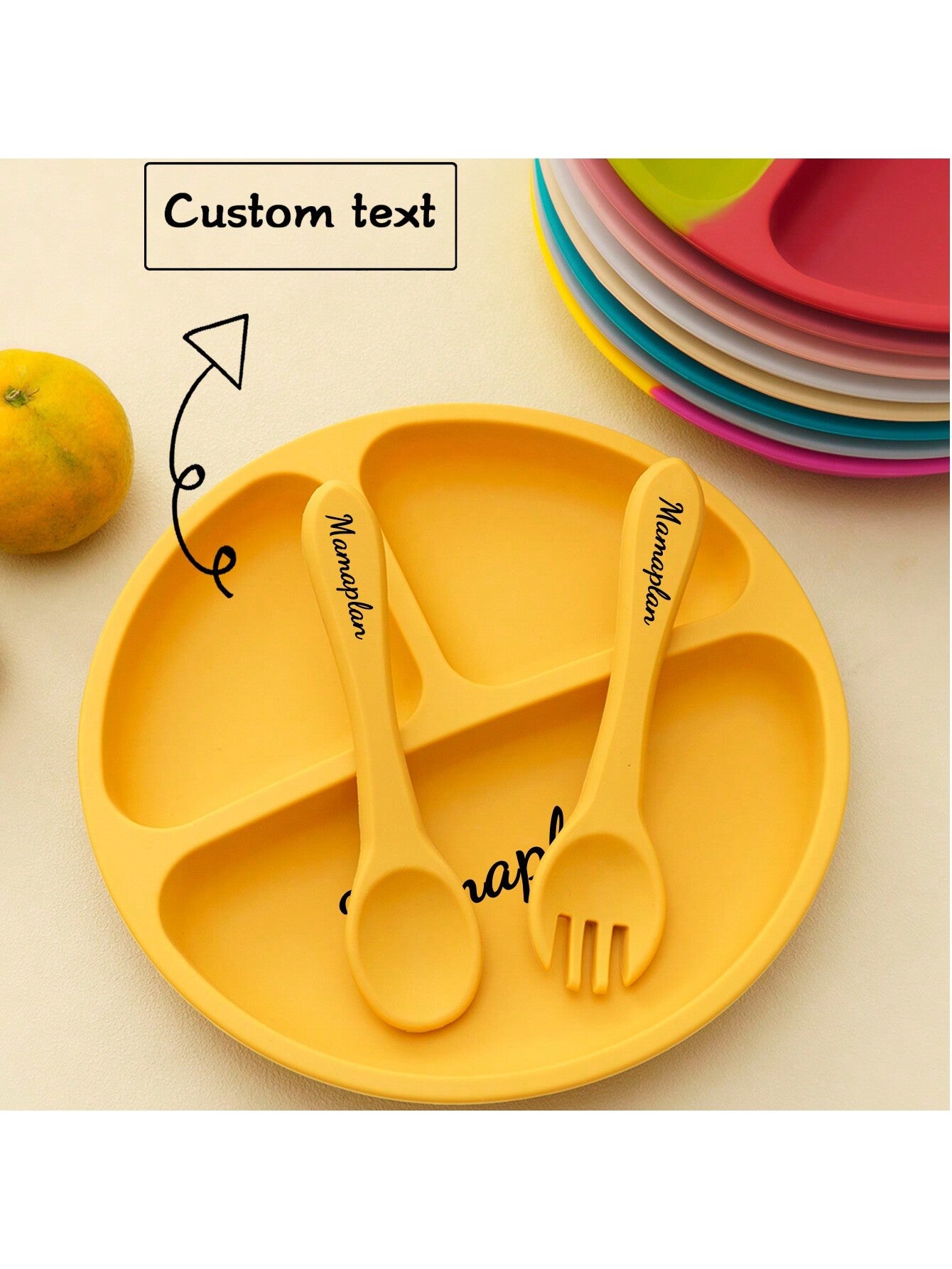 3PCS Personalized Customization Name Baby Food Storage Silicone Dishes For Baby Portable Fork Spoon Custom Sucker Dining Plate Baby Shower Family Decorations Gifts Winter Christmas Eve Gifts Back To School Winter Gift Ideas Boy Girl Valentine's Day