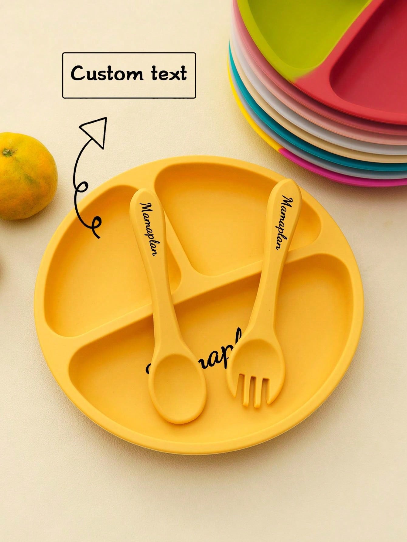 3PCS Personalized Customization Name Baby Food Storage Silicone Dishes For Baby Portable Fork Spoon Custom Sucker Dining Plate Baby Shower Family Decorations Gifts Winter Christmas Eve Gifts Back To School Winter Gift Ideas Boy Girl Valentine's Day