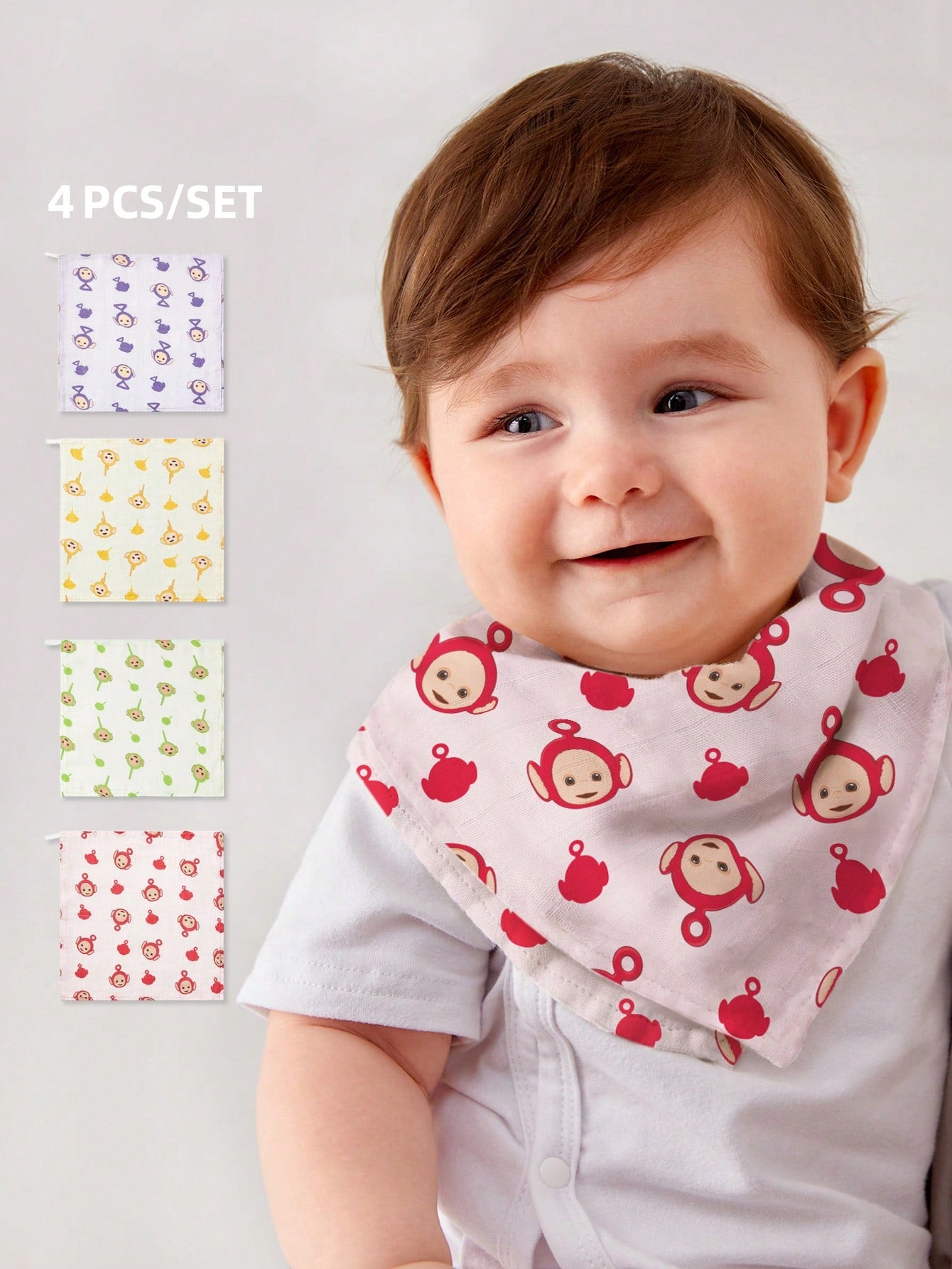 CoComelon X 4pcs 100% Bamboo Fiber Burp Cloth Facial Towel Multi-Purpose Muslin 30*30cm