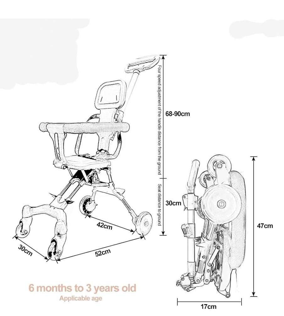 Baby Stroller: Professional Foldable 4-Wheel Ergonomic Adjustable Infant Carriage for Ages 1 to 6 Years