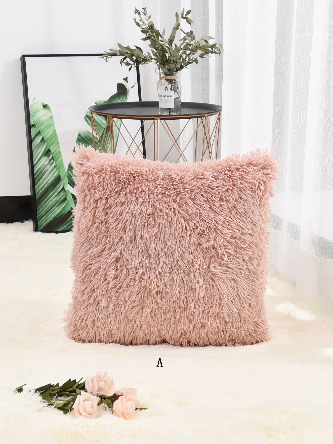 Solid Fuzzy Cushion Cover 1pc
