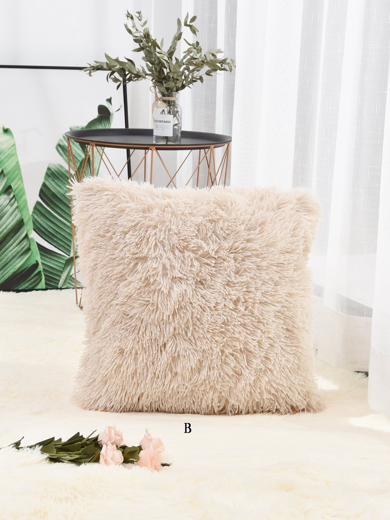 Solid Fuzzy Cushion Cover 1pc