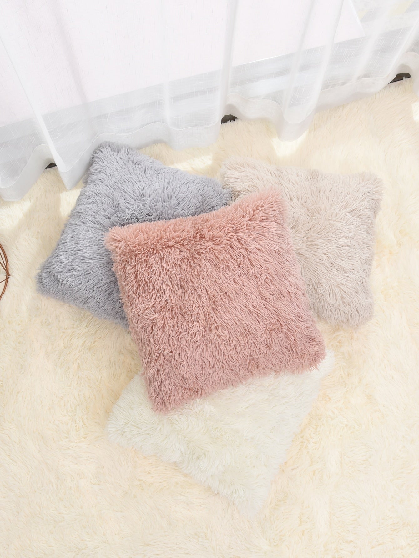 Solid Fuzzy Cushion Cover 1pc