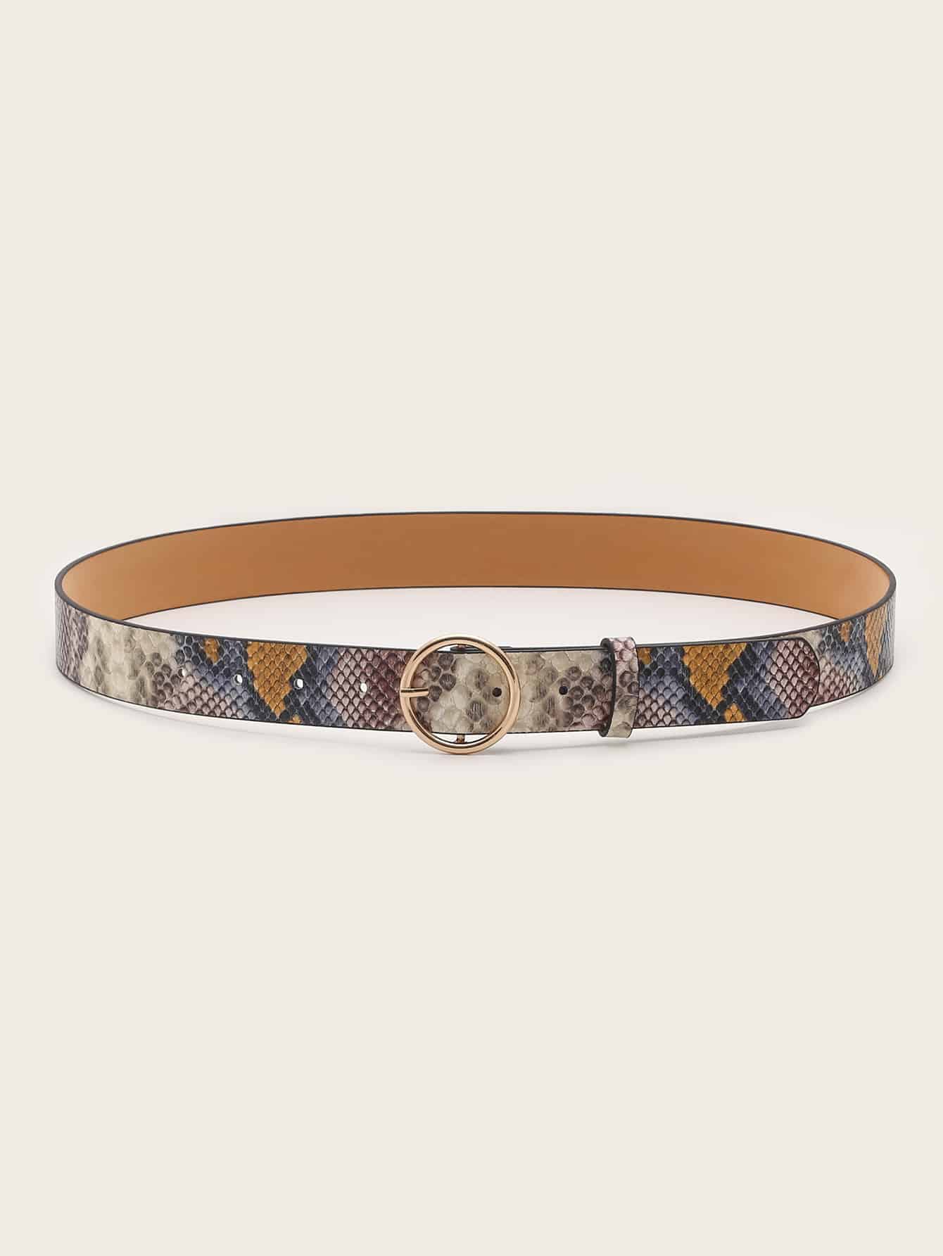 Snakeskin Pattern O ring Buckle Belt