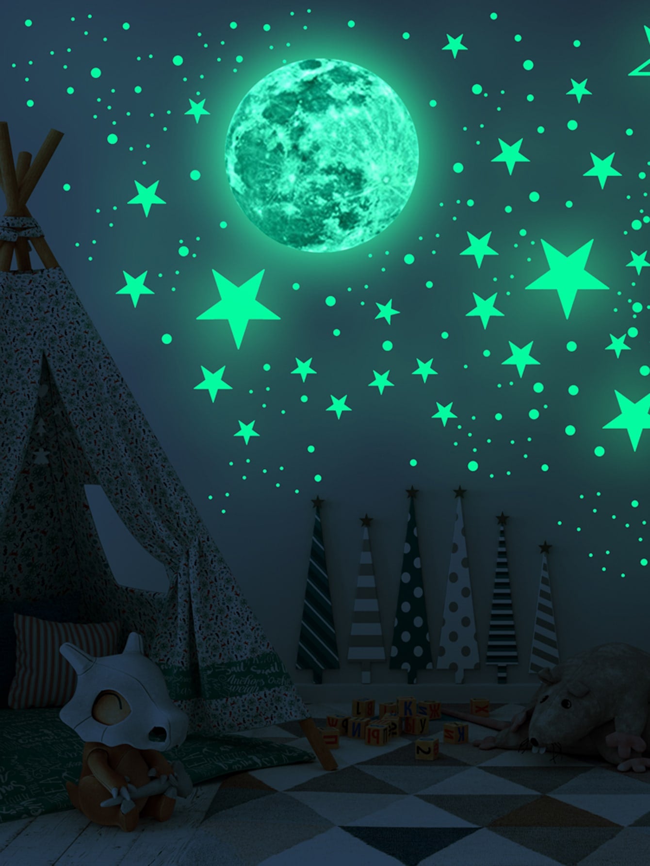 546pcs Star Moon Glow In The Dark Wall Sticker