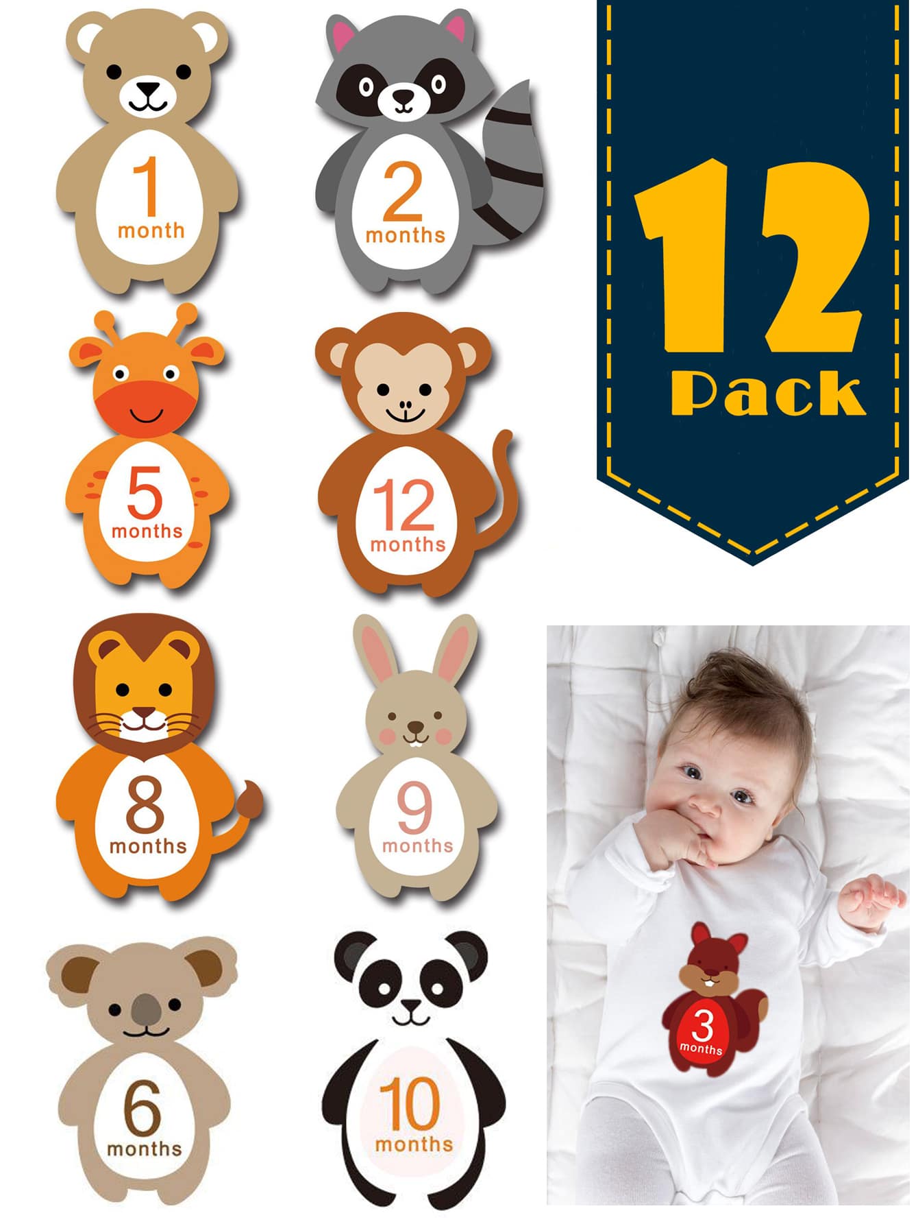 Newborn Unisex 12pcs Cartoon Graphic Stickers Photography Prop