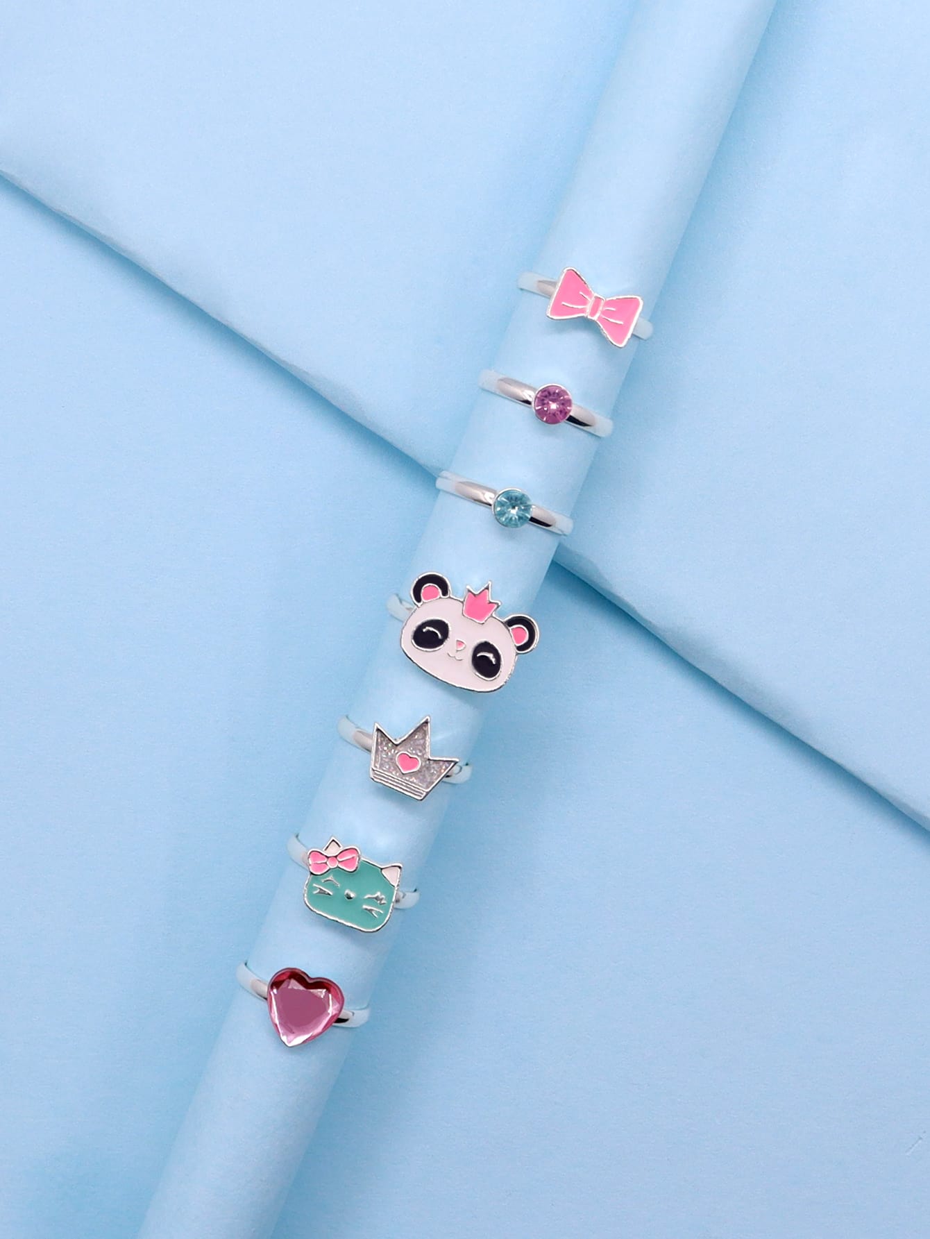 7pcs Girls Bow Heart Decor Ring