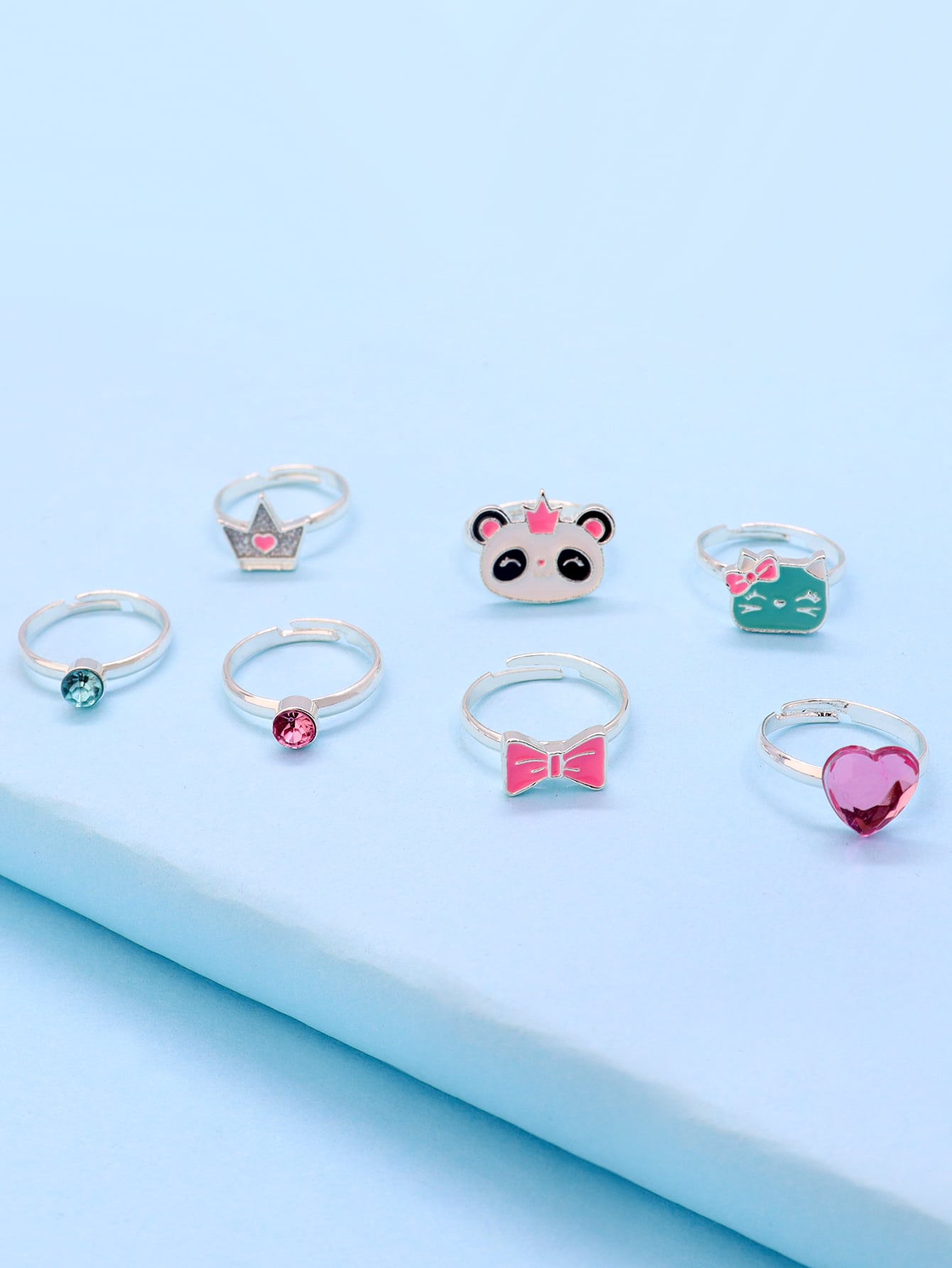 7pcs Girls Bow Heart Decor Ring