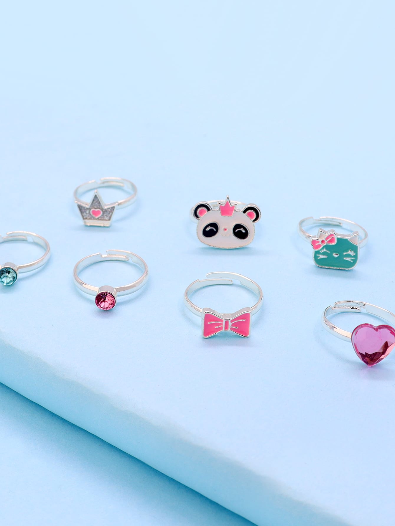 7pcs Girls Bow Heart Decor Ring