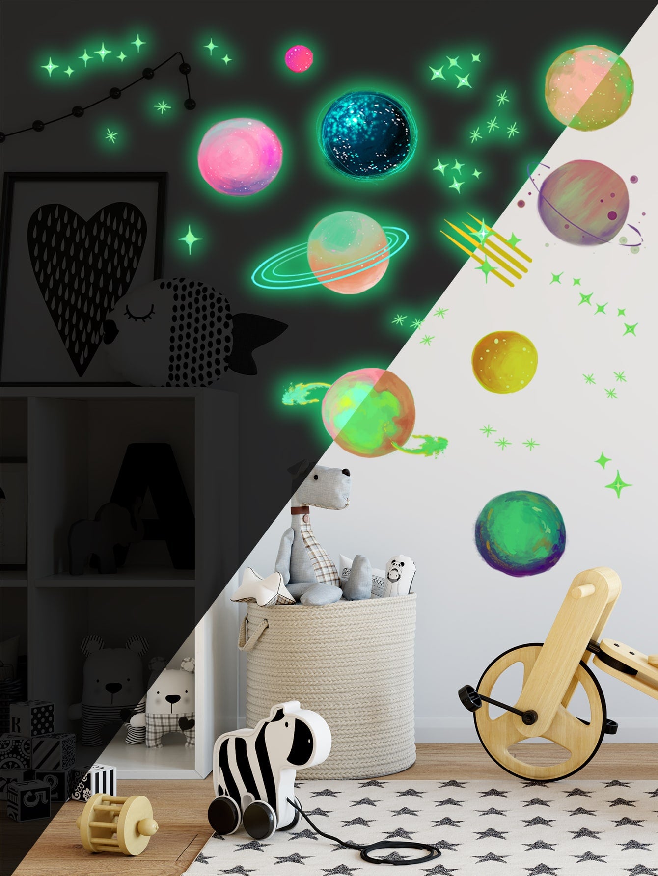 Glow In Dark Planet Print Sticker Gift For Kids Room Decor
