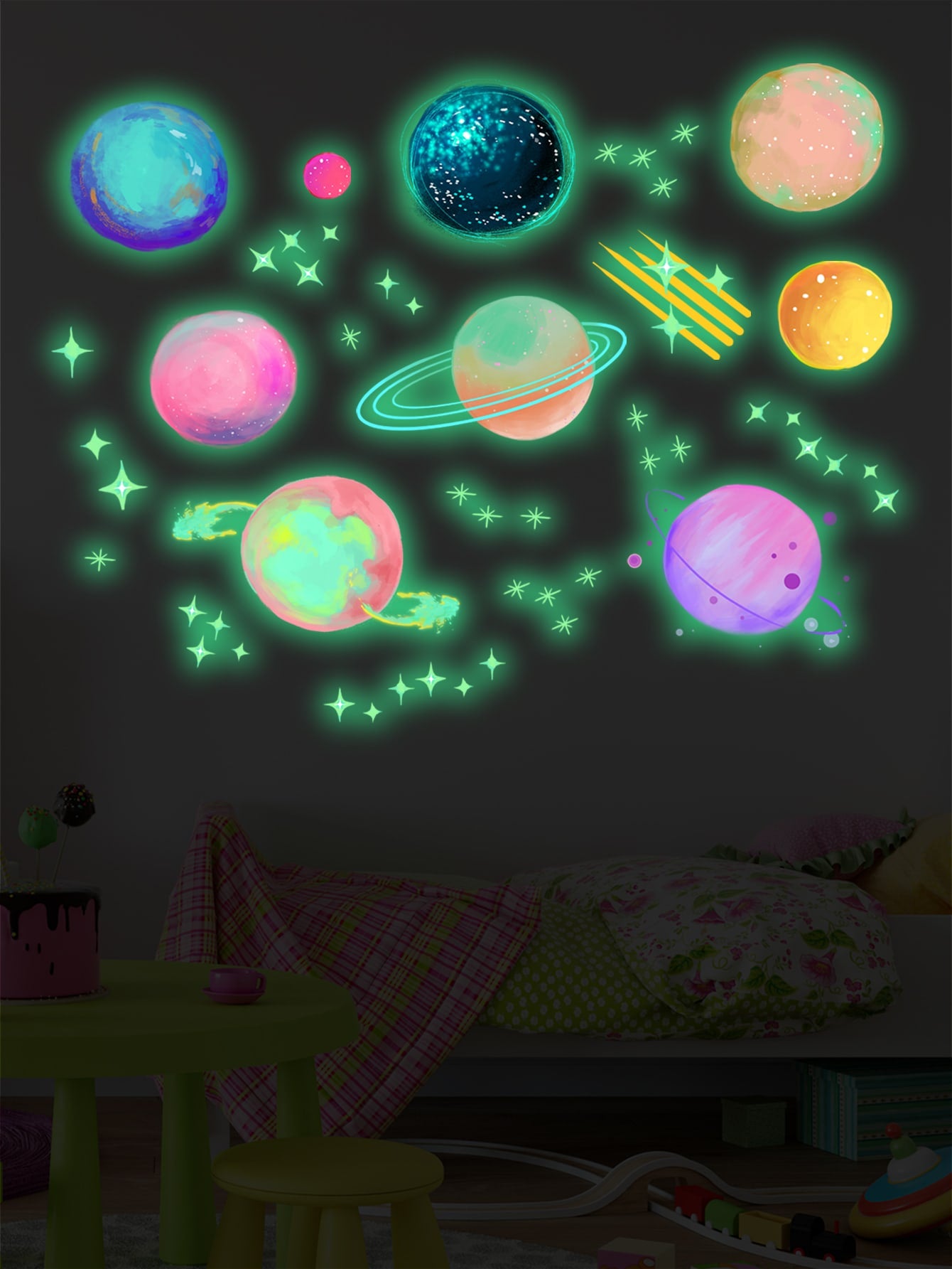 Glow In Dark Planet Print Sticker Gift For Kids Room Decor
