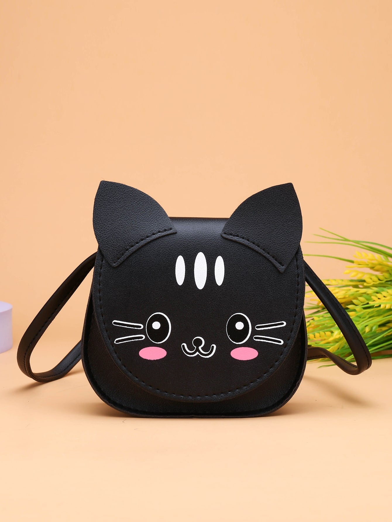 Girls Cartoon Cat Graphic Flap Saddle Bag