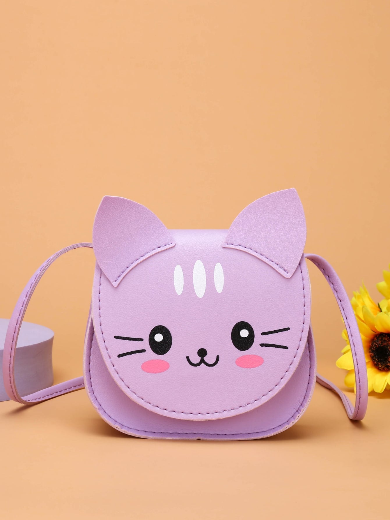 Girls Cartoon Cat Graphic Flap Saddle Bag