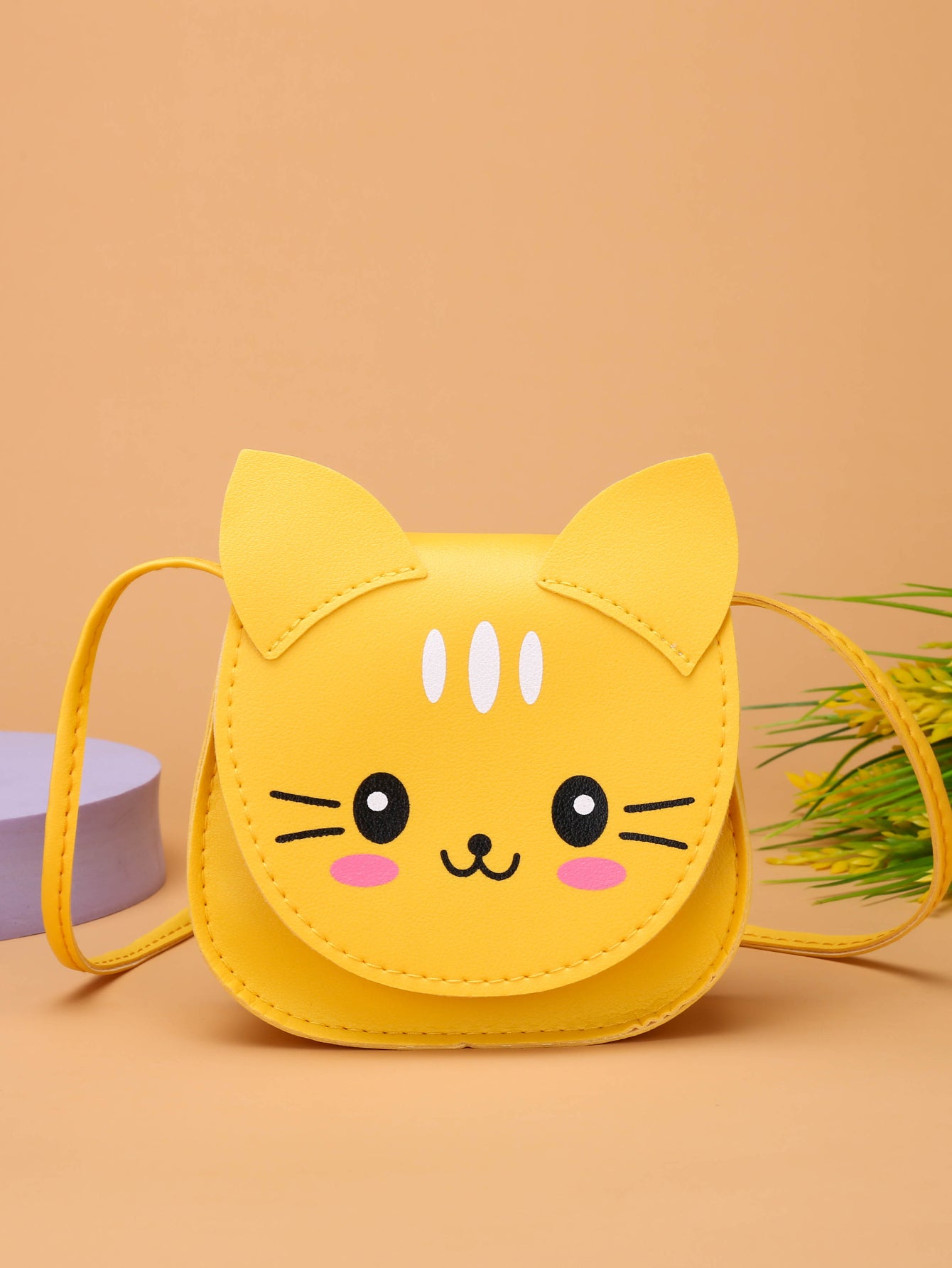 Girls Cartoon Cat Graphic Flap Saddle Bag