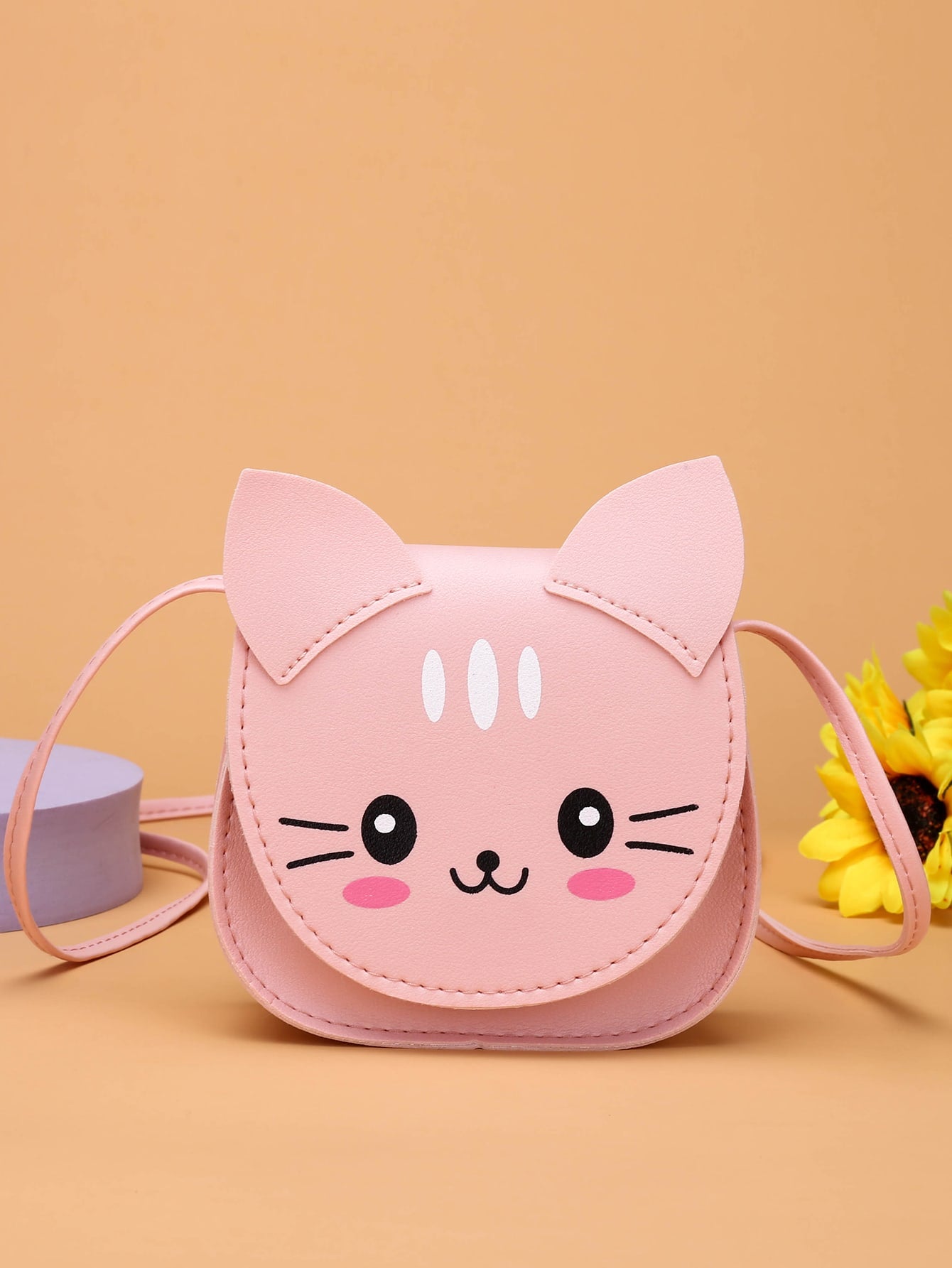 Girls Cartoon Cat Graphic Flap Saddle Bag