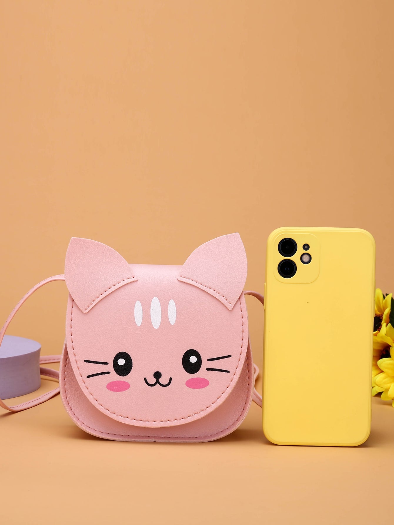 Girls Cartoon Cat Graphic Flap Saddle Bag