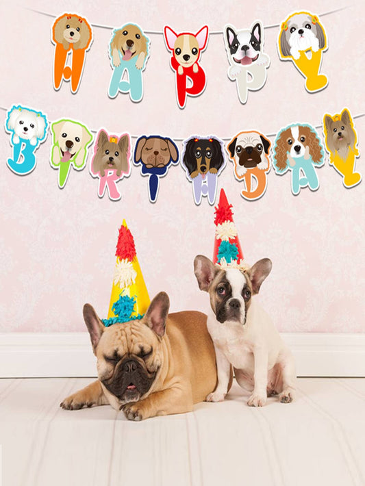 13pcs Cartoon Dog Print Pet Birthday Decoration