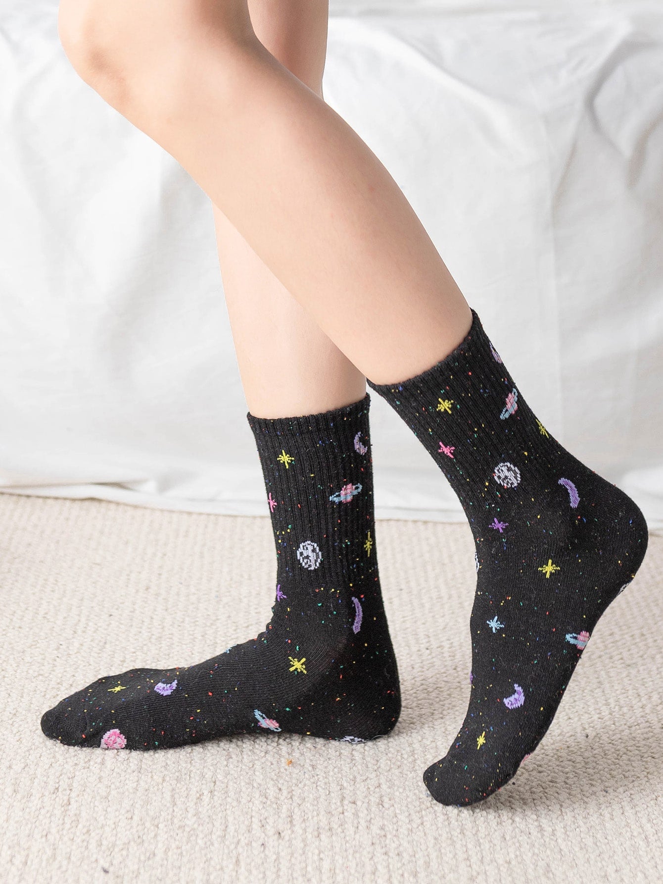 Moon Print Crew Socks