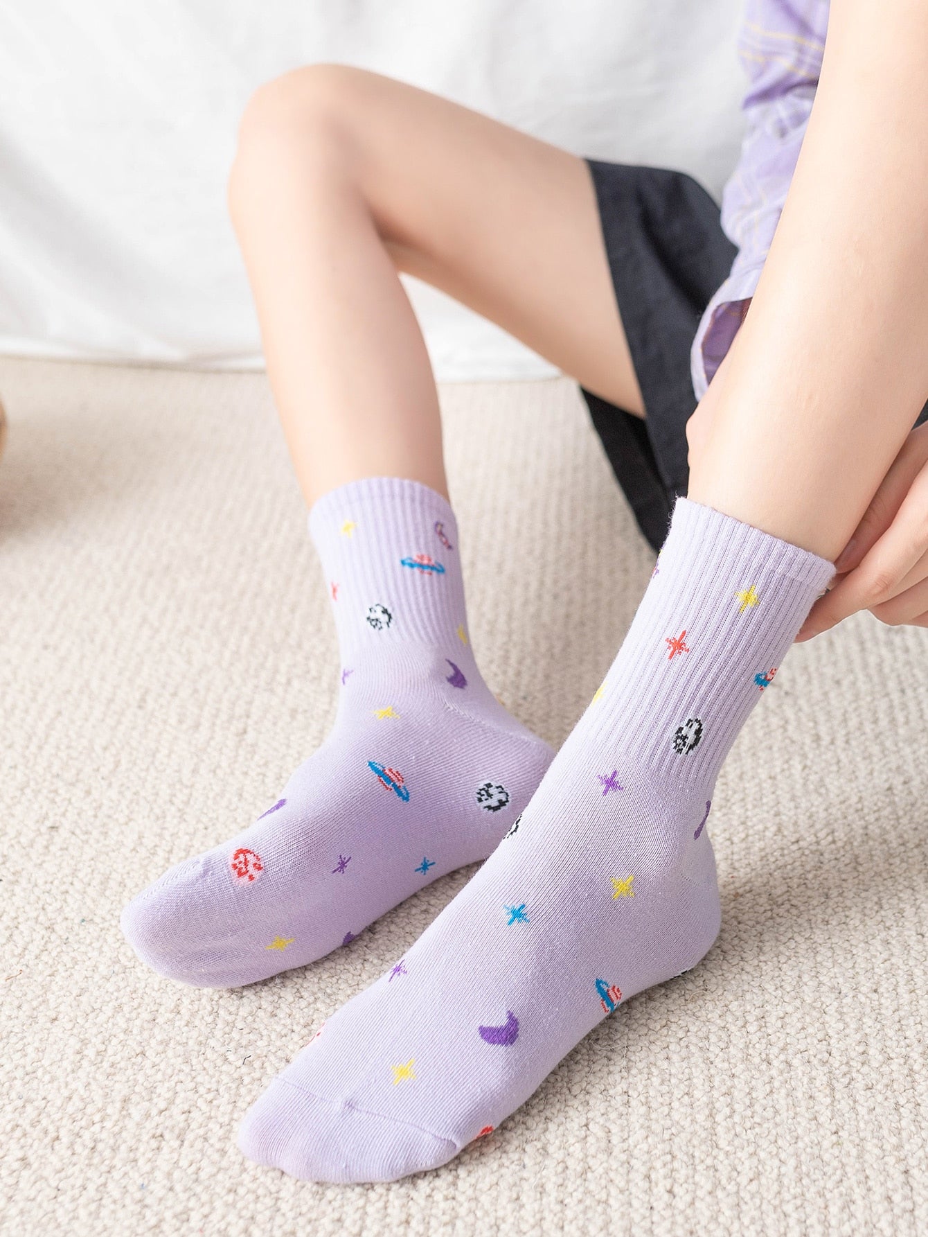 Moon Print Crew Socks
